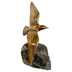 20th Century French Charles Reussner Bronze Seagull Sculpture