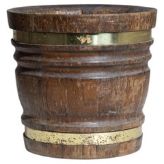 20th Century French Chocolate Wood Serving Bowl with Brass Details