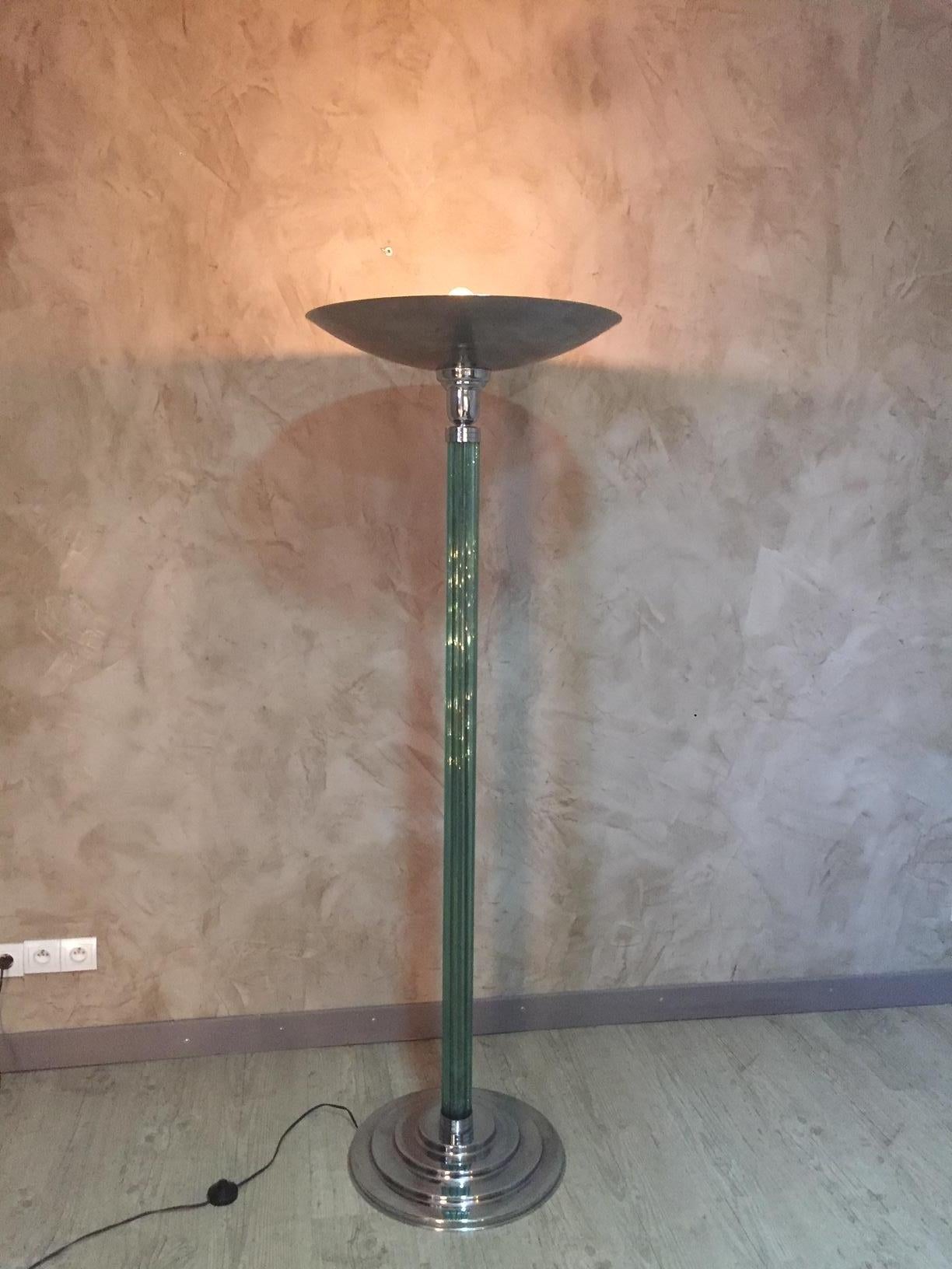 20th Century French Chromed Metal Art Deco Floor Lamp, 1930s In Good Condition In LEGNY, FR