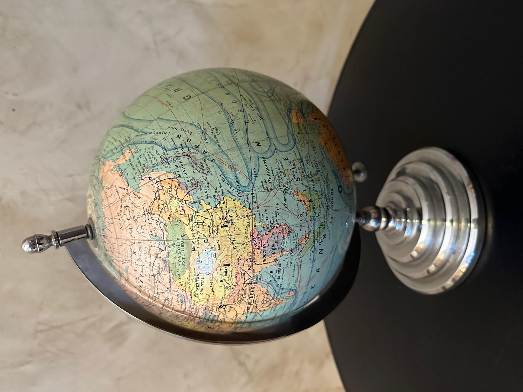 20th century French Chromed Metal Globe on a Base, 1920s 6