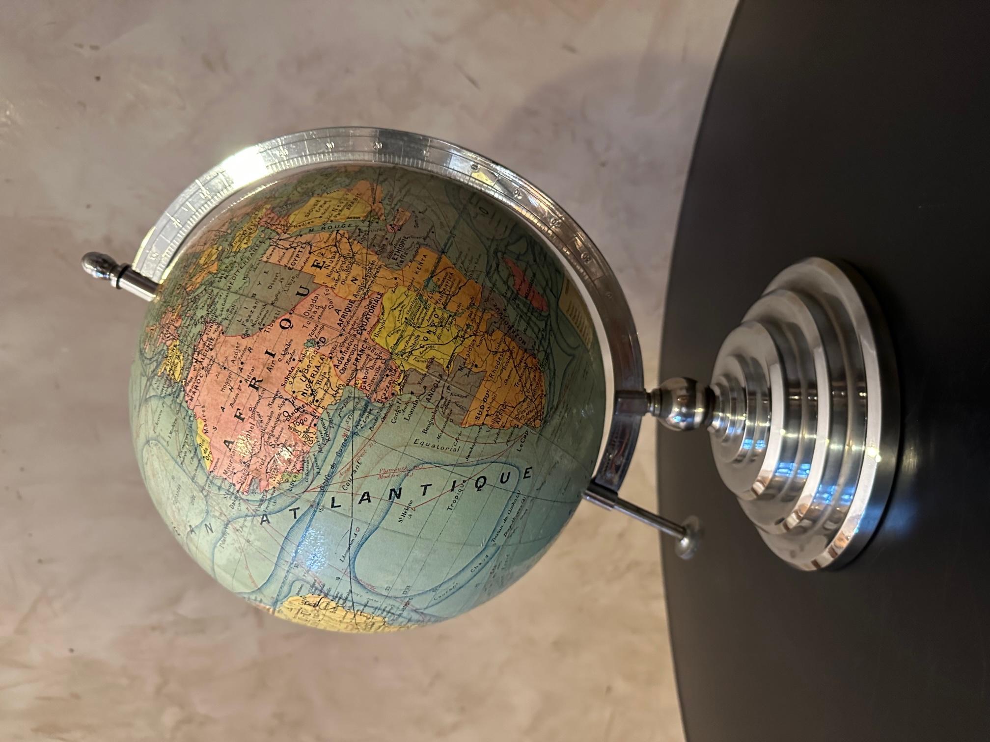 20th century French Chromed Metal Globe on a Base, 1920s 1