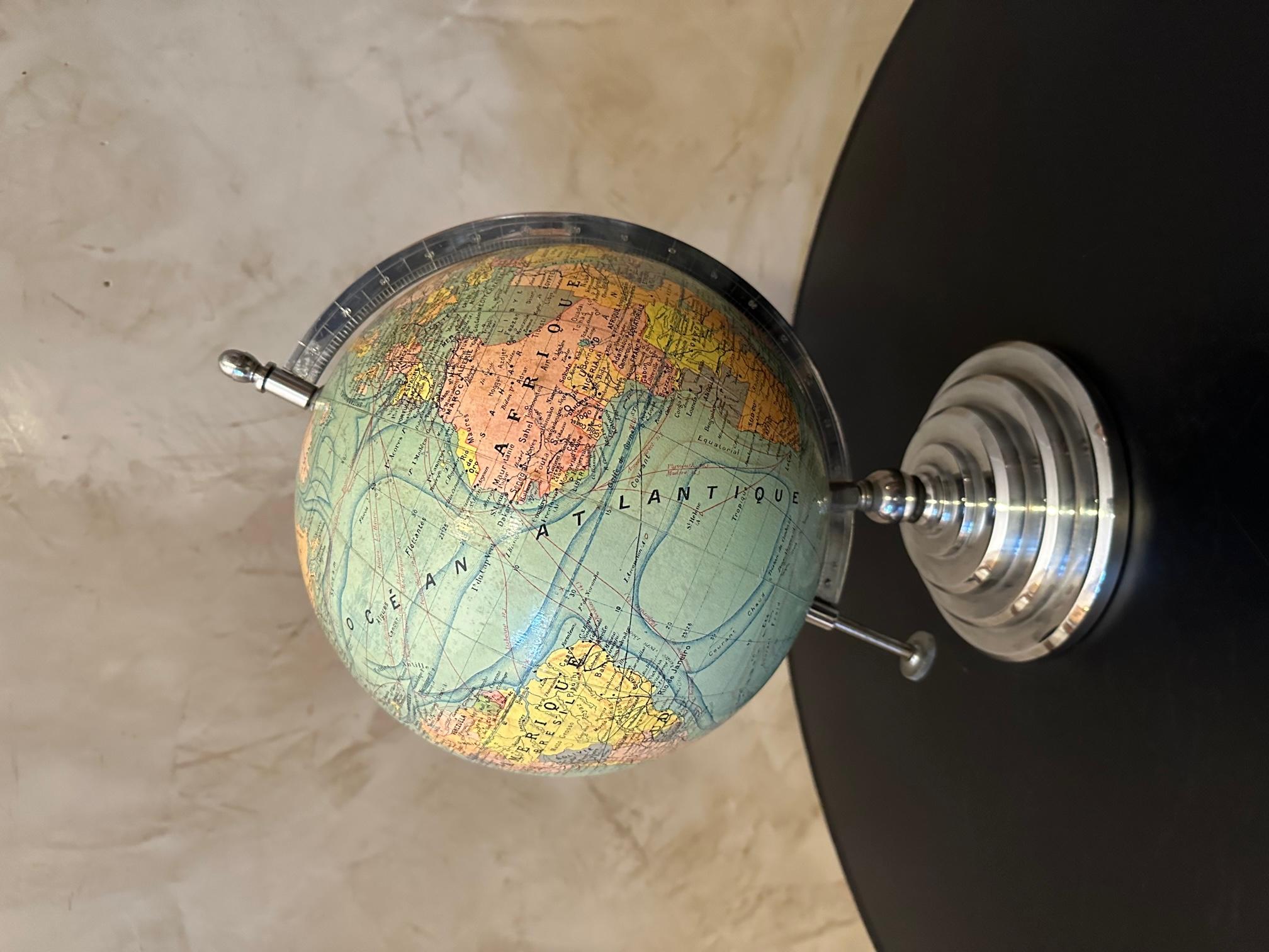 20th century French Chromed Metal Globe on a Base, 1920s 2