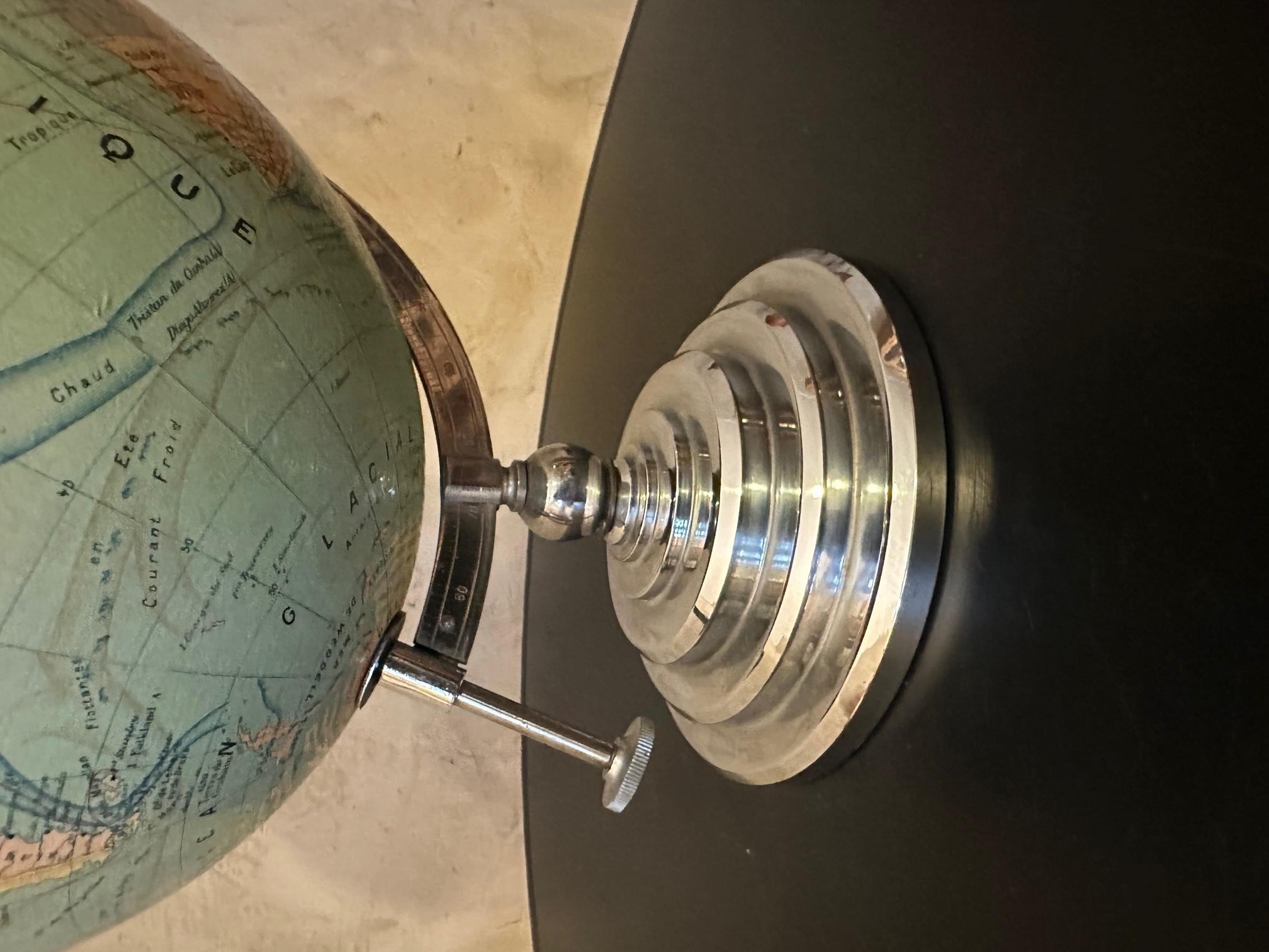 20th century French Chromed Metal Globe on a Base, 1920s 3