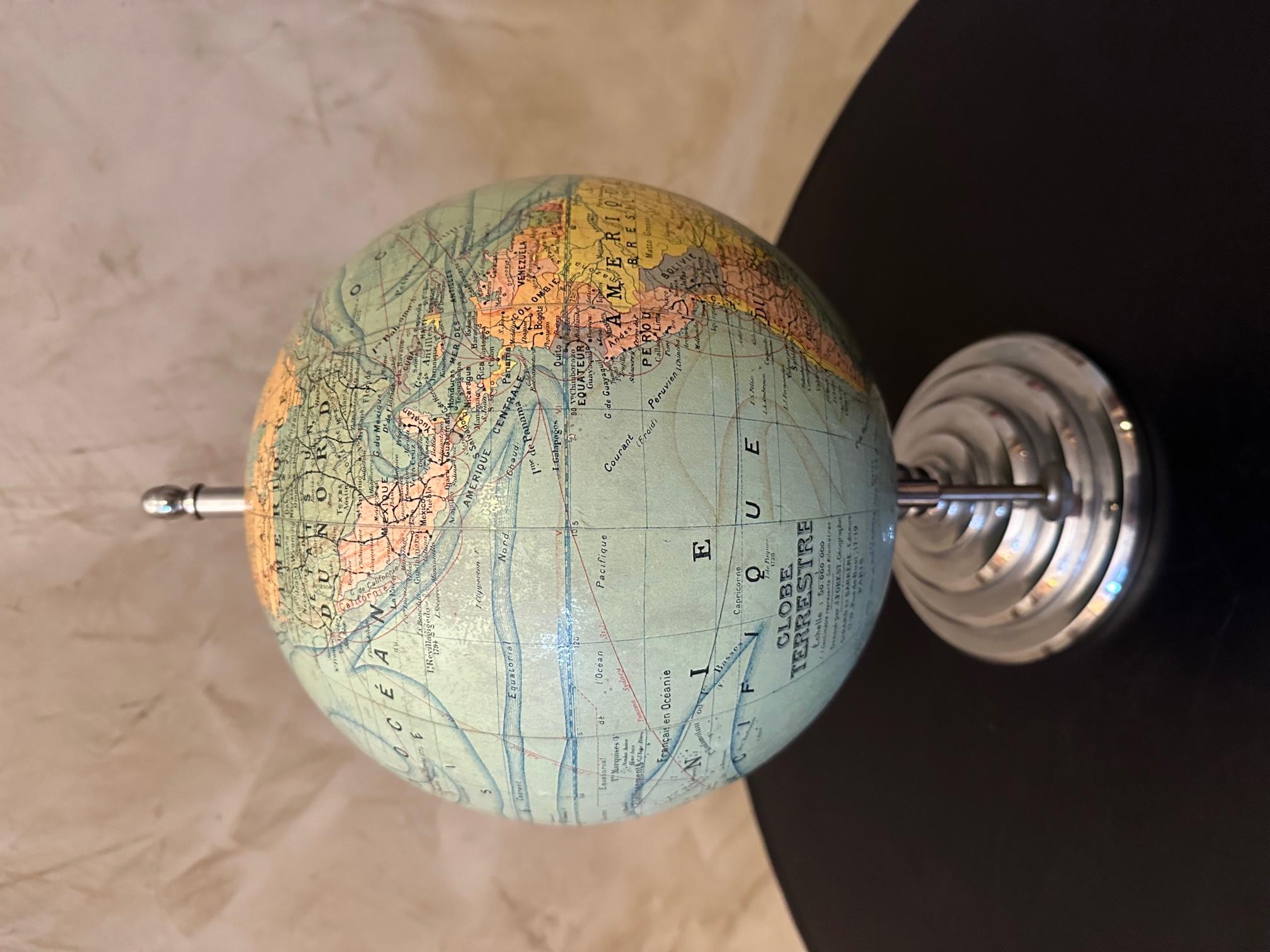 20th century French Chromed Metal Globe on a Base, 1920s 4