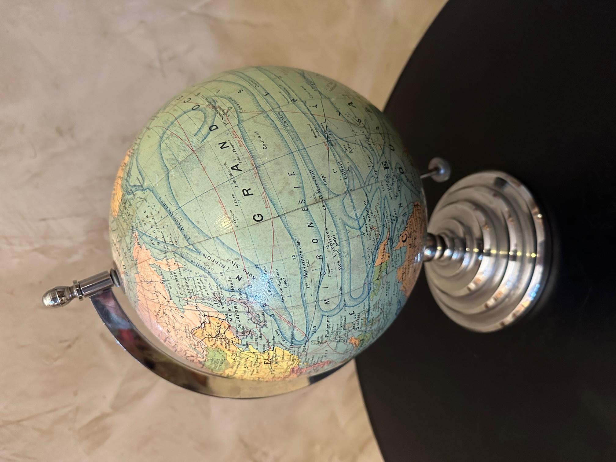 20th century French Chromed Metal Globe on a Base, 1920s 5
