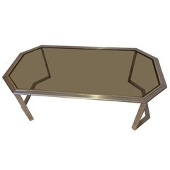 20th Century French Chromed Metal Octogonal Coffee Table, 1970s