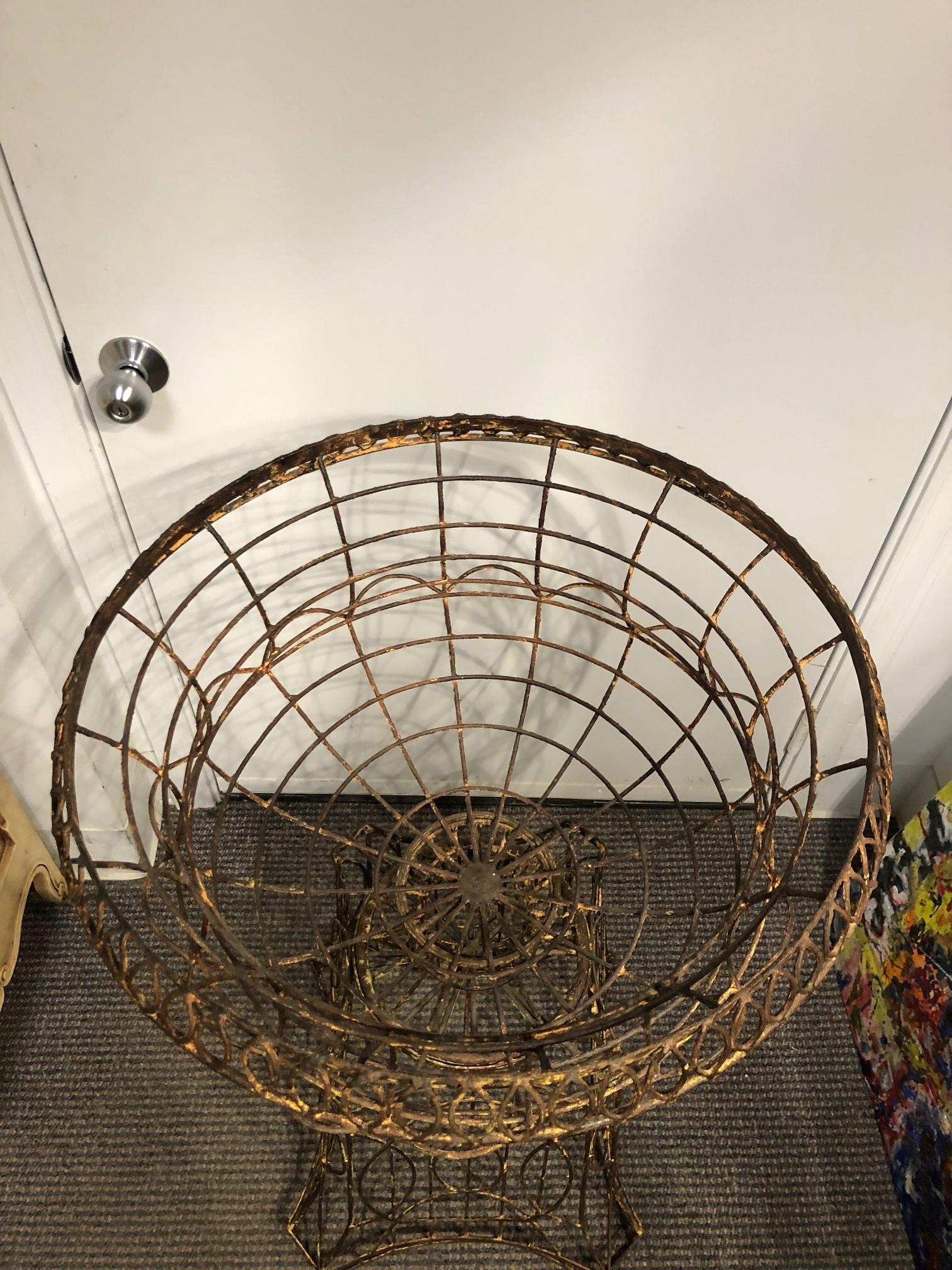 Welded 20th Century French Classical Style Wire Urn with a Rustic Painted Finish