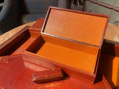 20th Century French Cognac Colored Leather Five Pieces Desk Set by Saint Gill