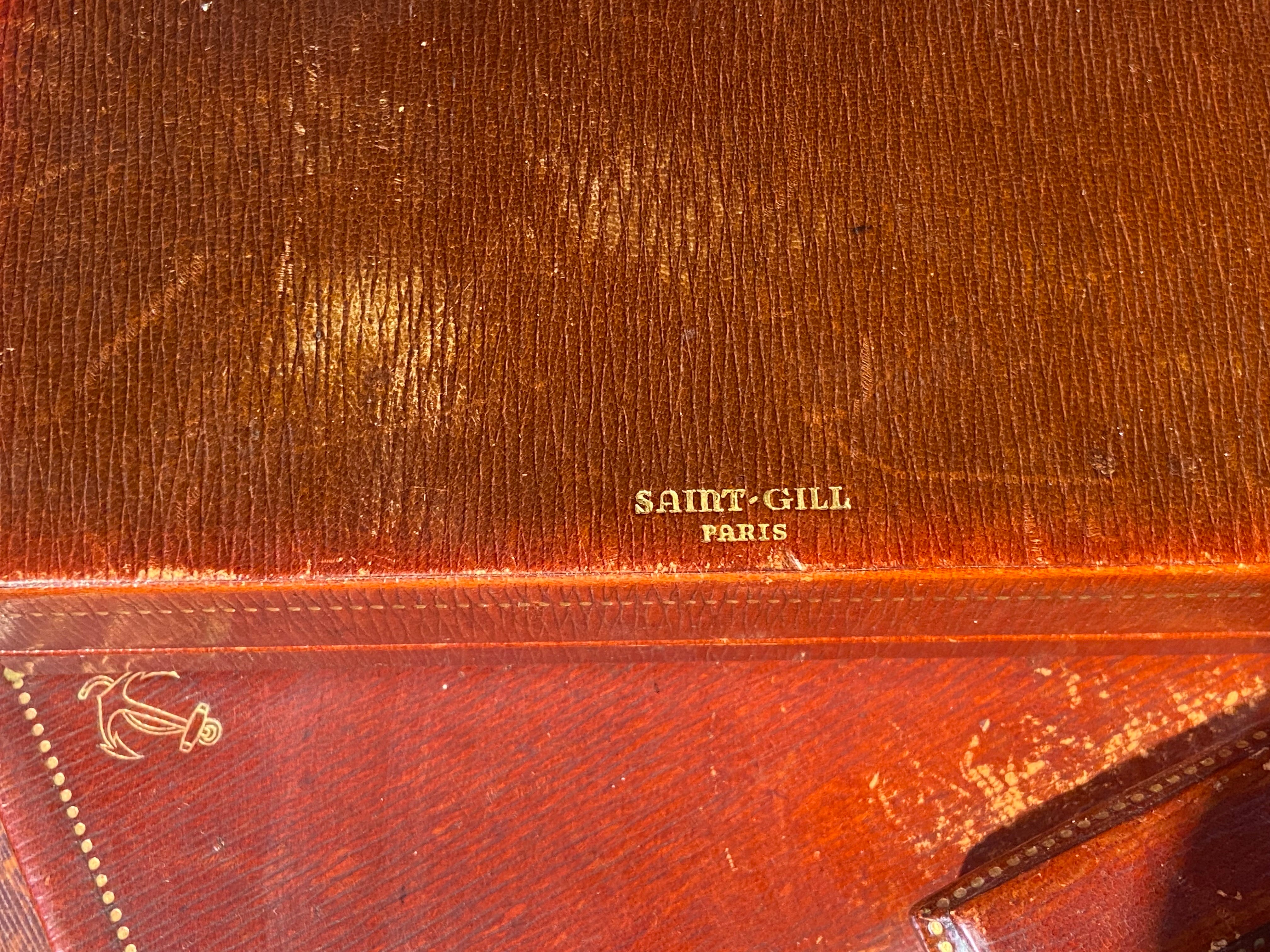 20th Century French Cognac Colored Leather Five Pieces Desk Set by Saint Gill In Fair Condition For Sale In Sofia, BG