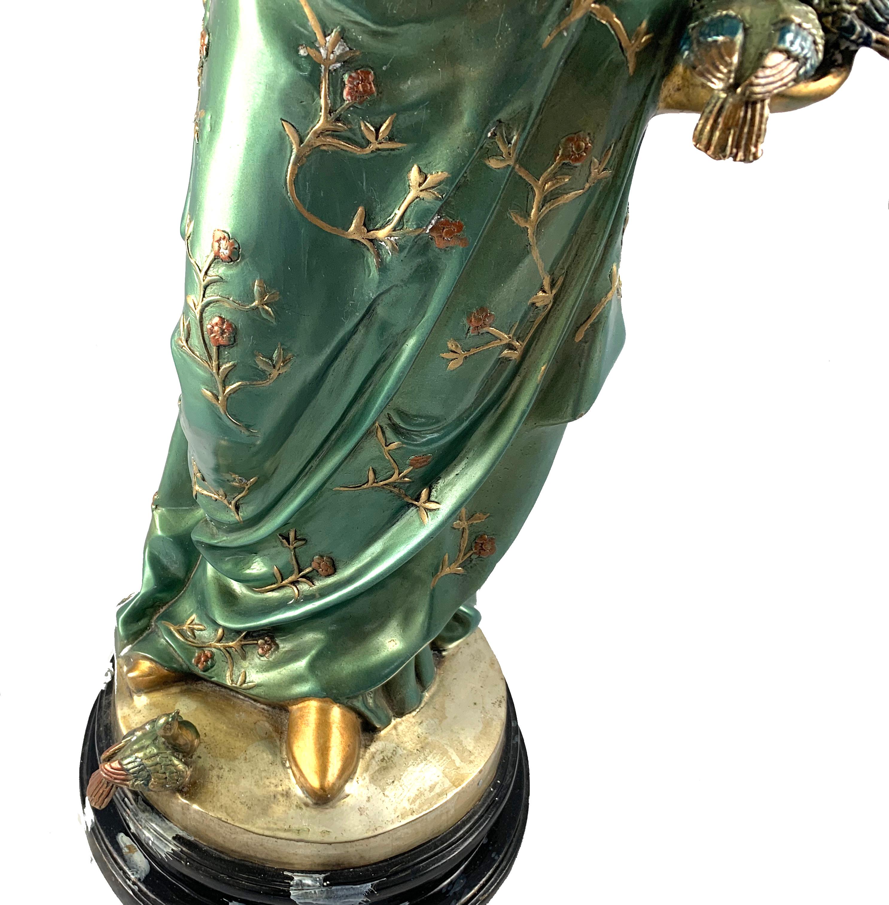 20th Century French Cold Painted Bronze Figure of a Lady in Robes on Marble Base For Sale 6