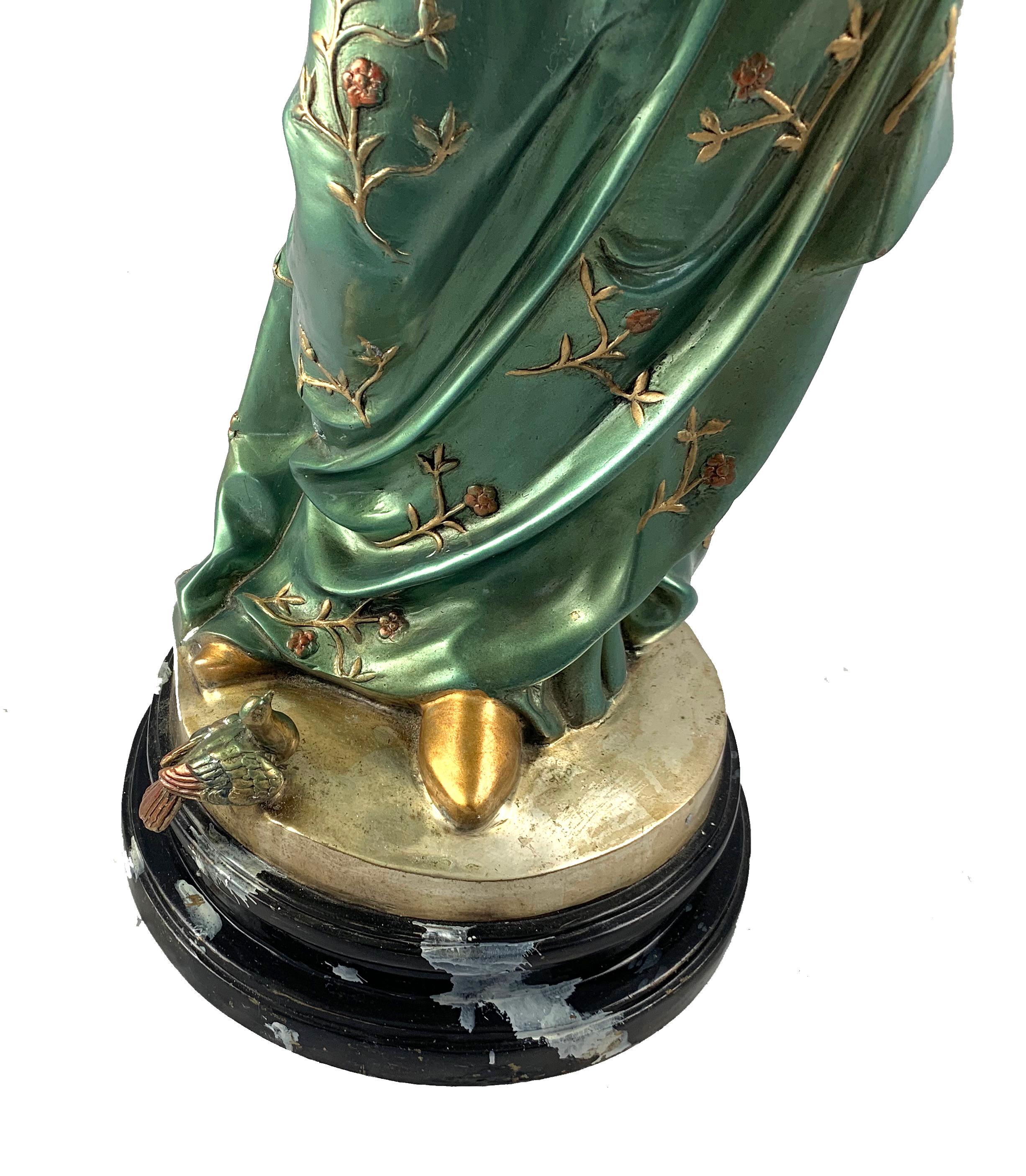 20th Century French Cold Painted Bronze Figure of a Lady in Robes on Marble Base For Sale 7