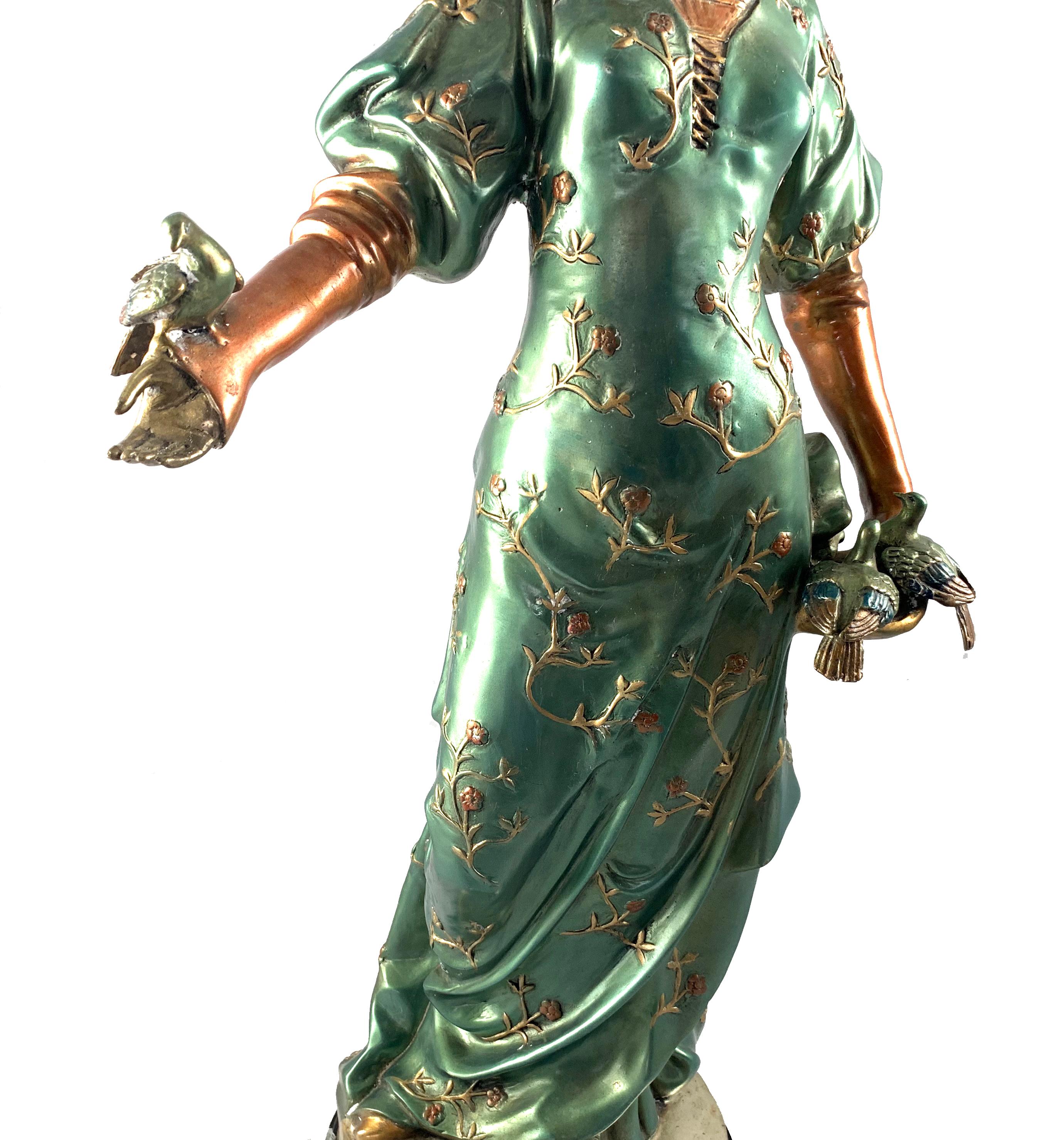 20th Century French Cold Painted Bronze Figure of a Lady in Robes on Marble Base For Sale 3