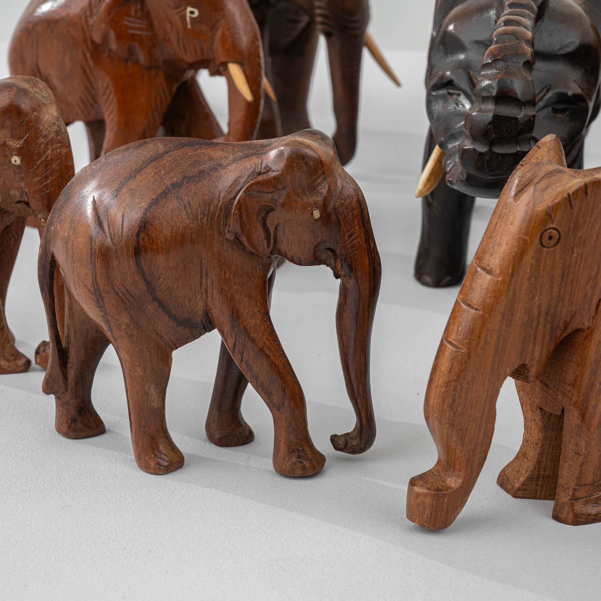 20th Century French Collection of Carved Wood Elephants, Set of 19 For Sale 6