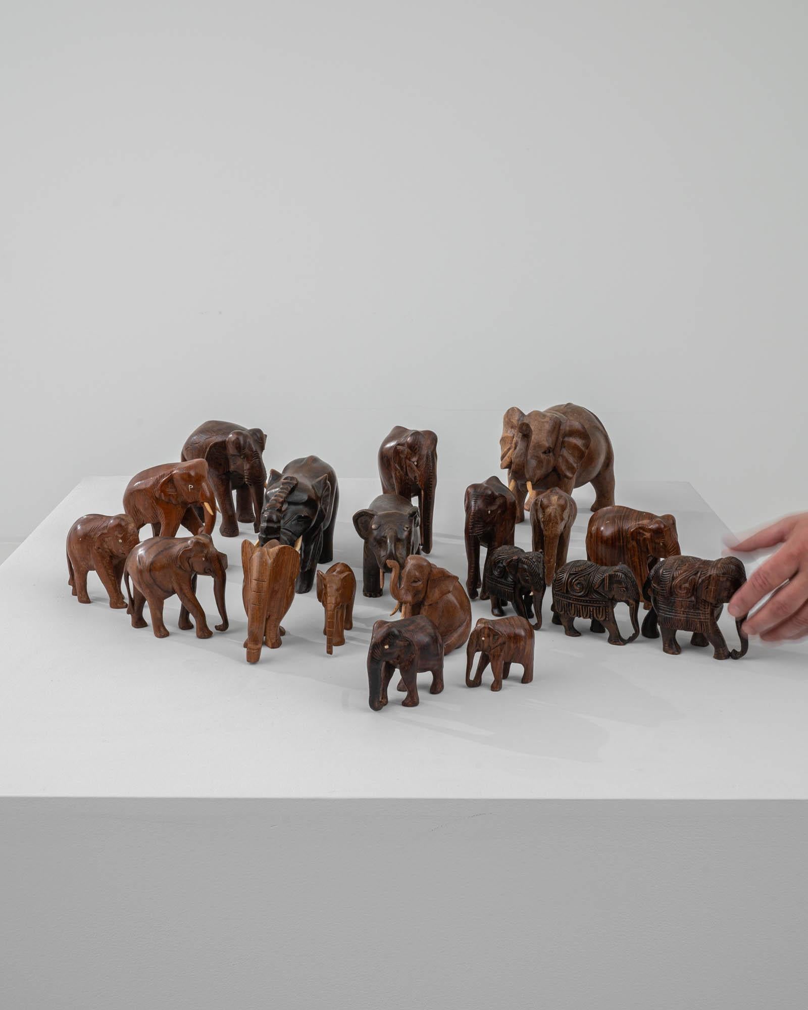 20th Century French Collection of Carved Wood Elephants, Set of 19 In Good Condition For Sale In High Point, NC