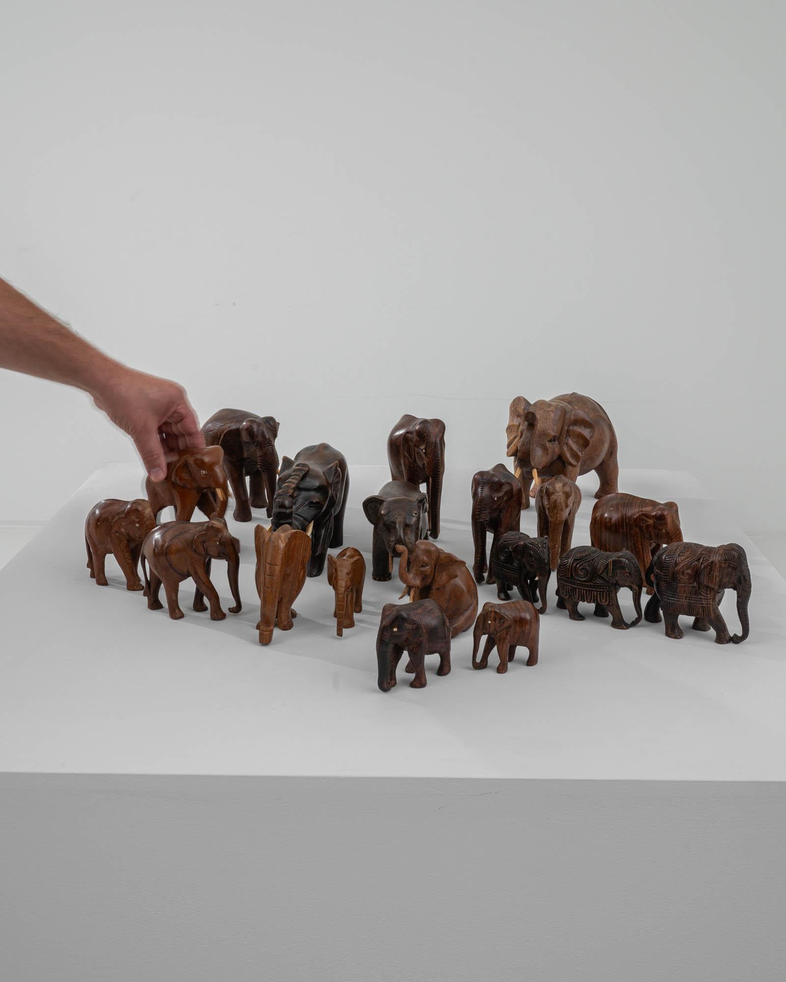 20th Century French Collection of Carved Wood Elephants, Set of 19 For Sale 1