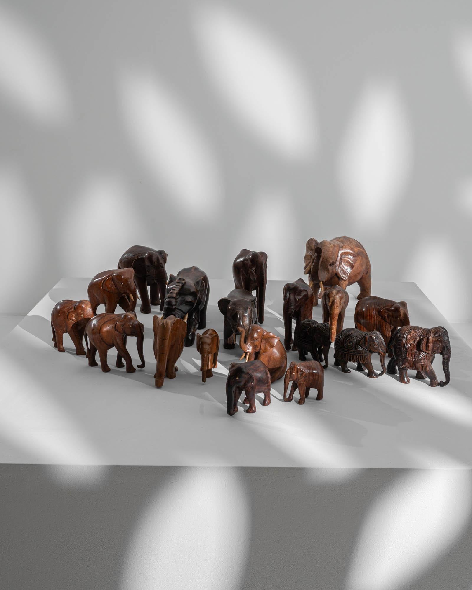 20th Century French Collection of Carved Wood Elephants, Set of 19 For Sale 2