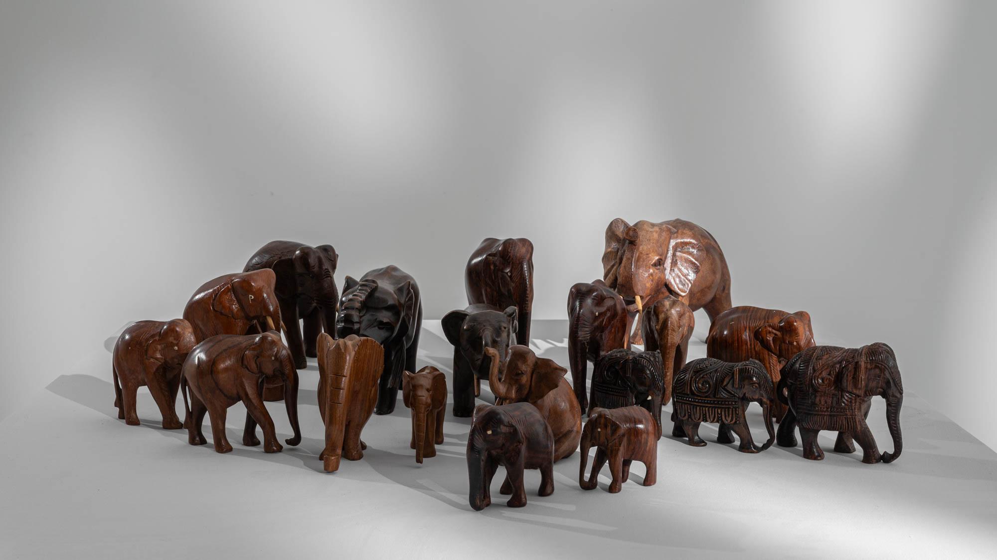 20th Century French Collection of Carved Wood Elephants, Set of 19 For Sale 3