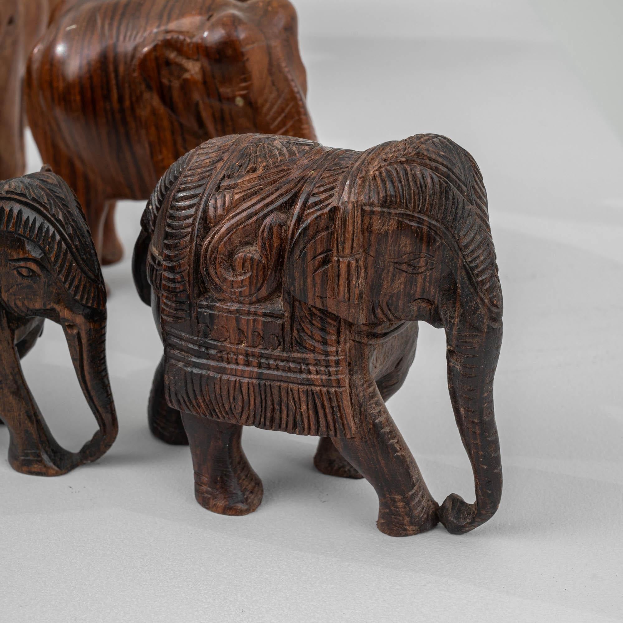 20th Century French Collection of Carved Wood Elephants, Set of 19 For Sale 4