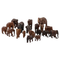 20th Century French Collection of Carved Wood Elephants, Set of 19