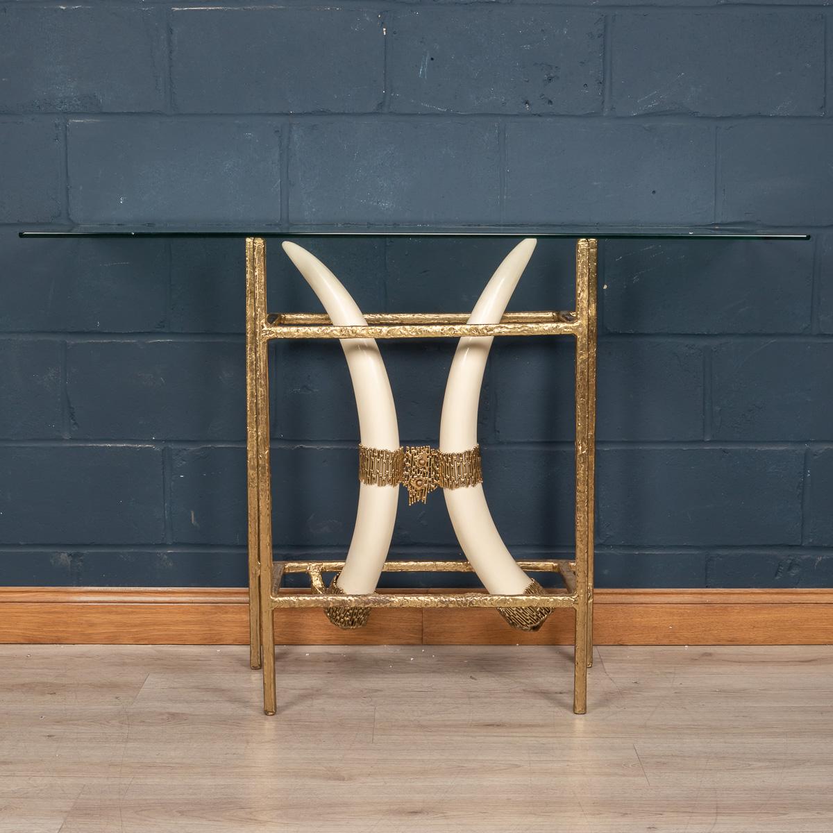 Brass 20th Century French Resin Tusks Console Table by Henri Fernandez, c.1970 For Sale