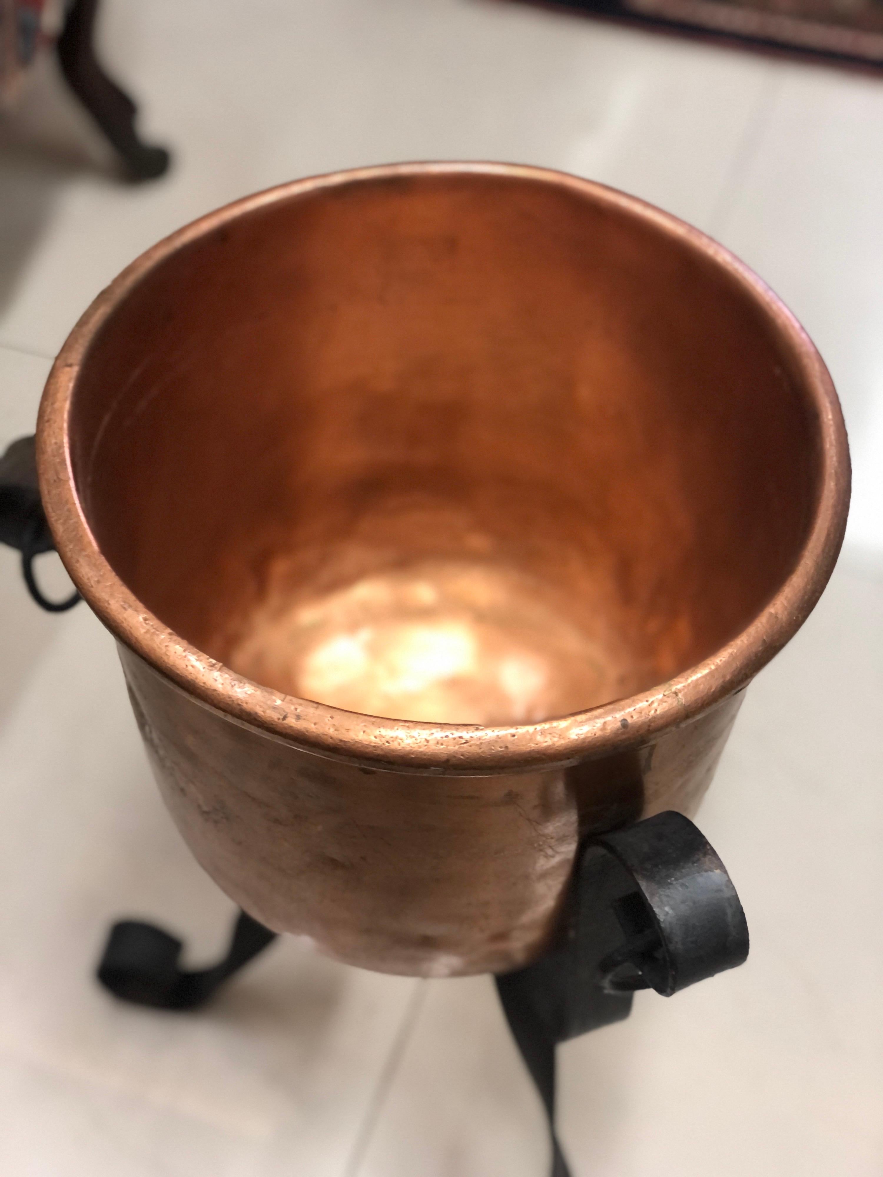 20th Century French Copper Bowl or Ice Bucket on a Wrought Iron Stand 1