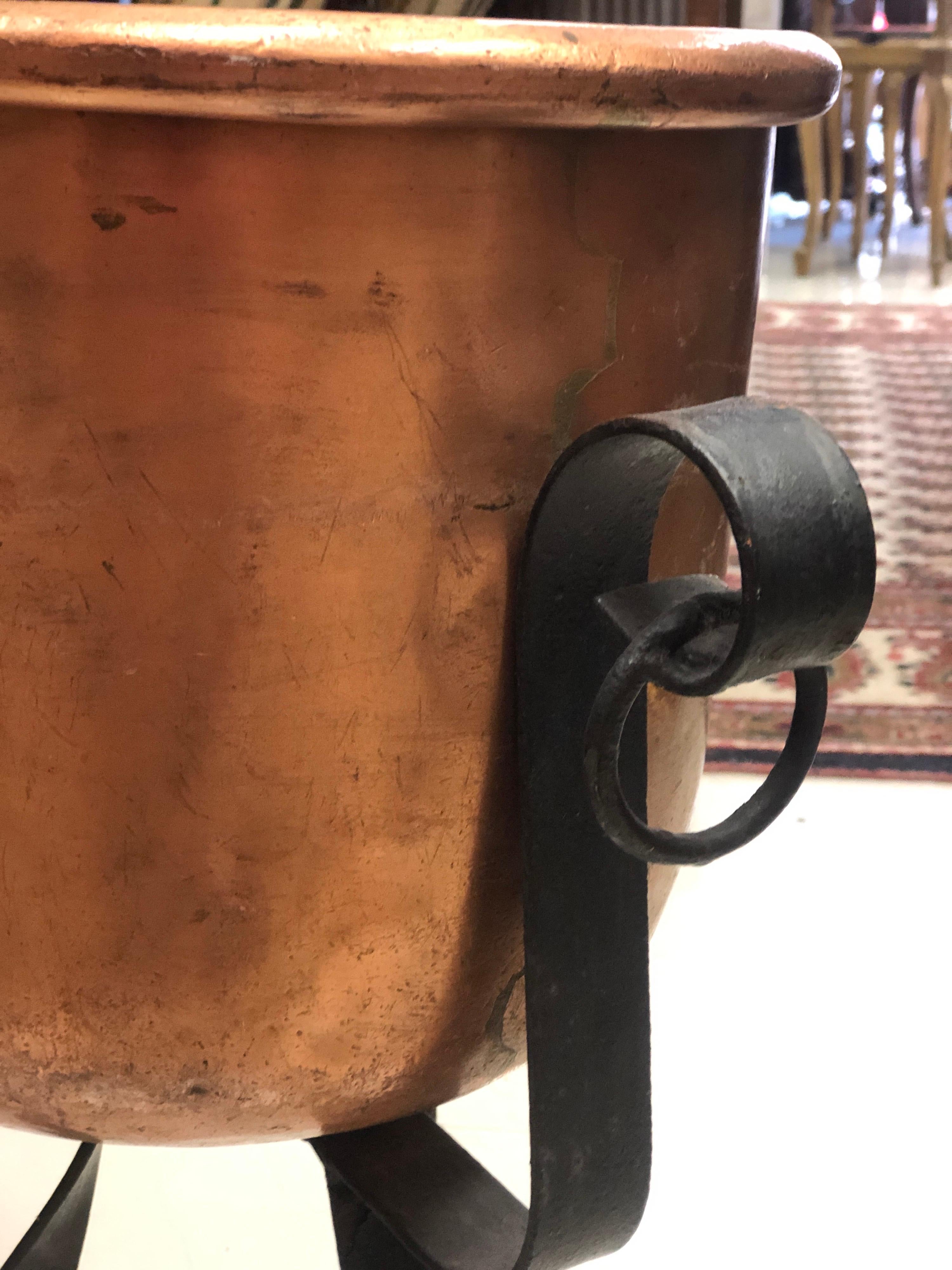 20th Century French Copper Bowl or Ice Bucket on a Wrought Iron Stand 3