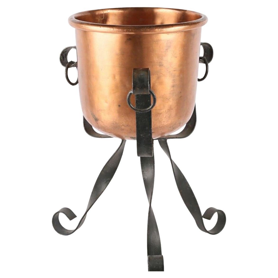 20th Century French Copper Bowl or Ice Bucket on a Wrought Iron Stand