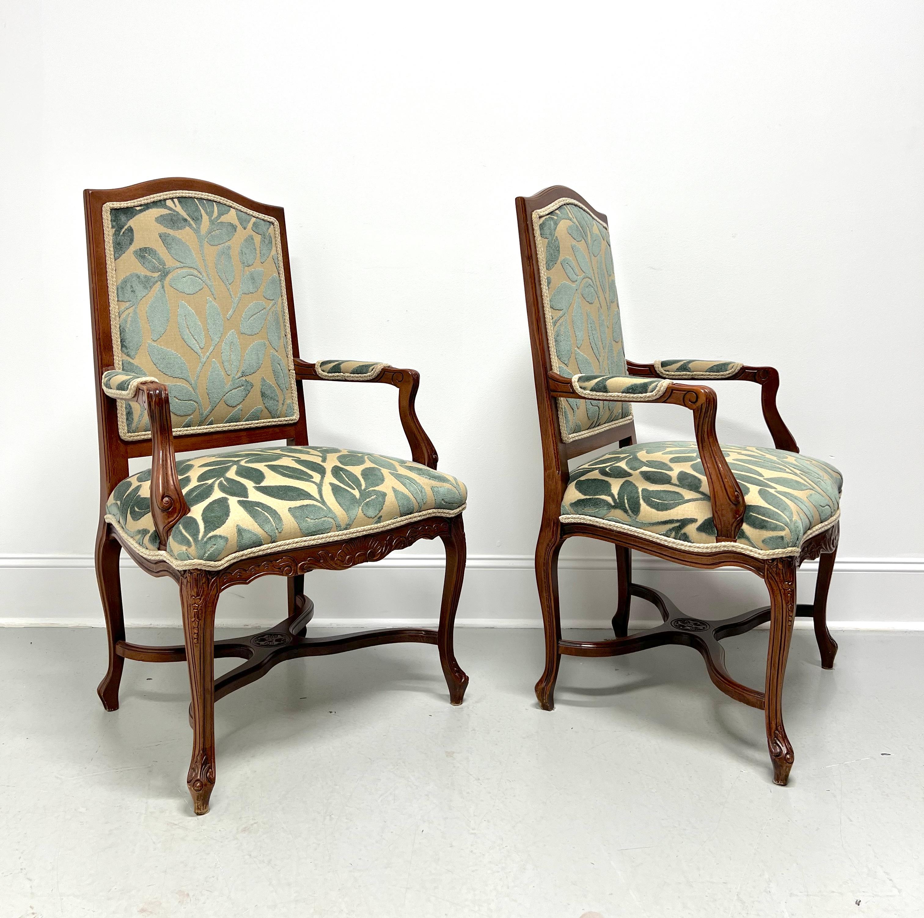 Italian 20th Century French Country Louis XV Walnut Fauteuils Open-Arm Armchairs - Pair For Sale