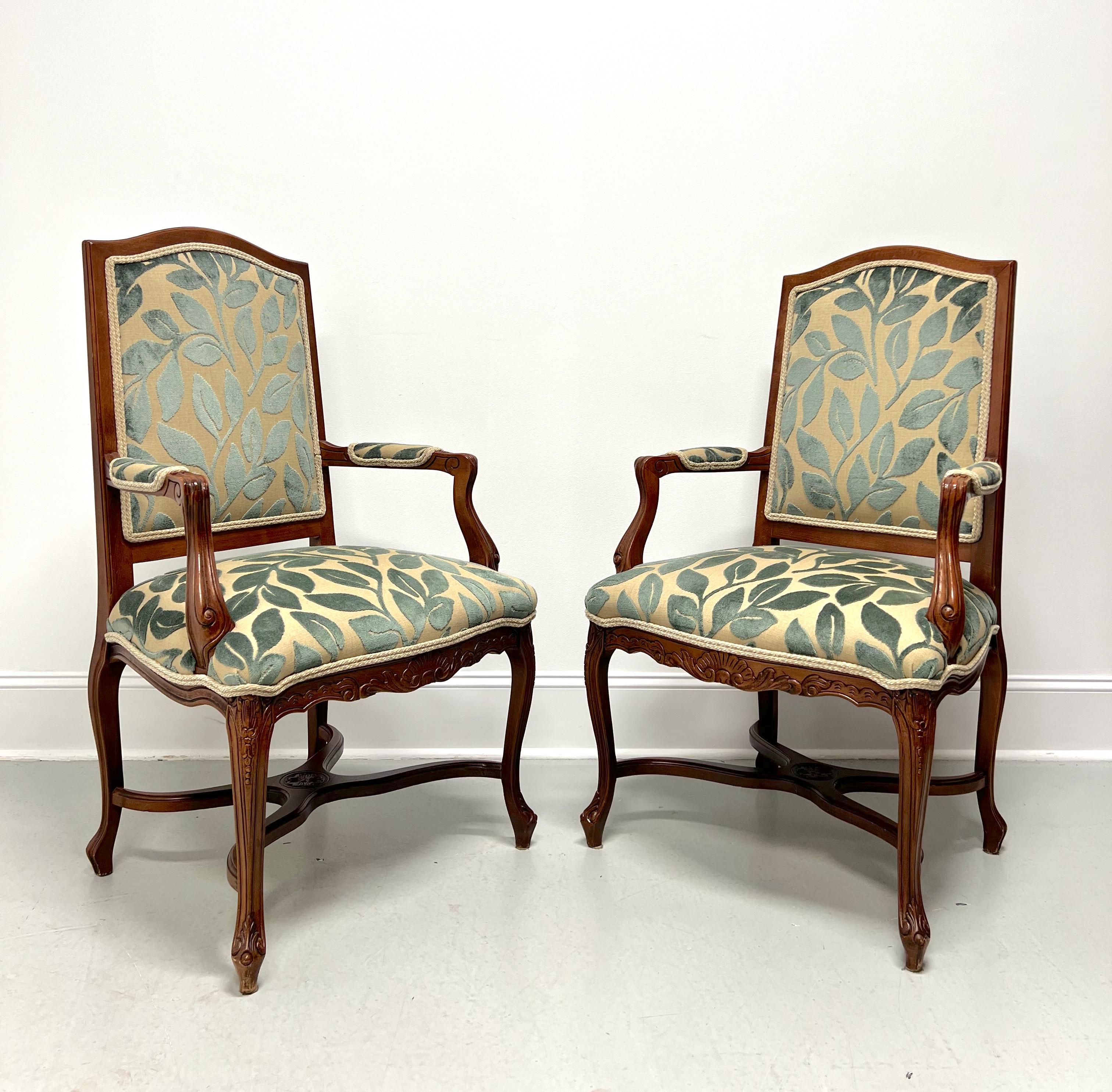 20th Century French Country Louis XV Walnut Fauteuils Open-Arm Armchairs - Pair For Sale 1