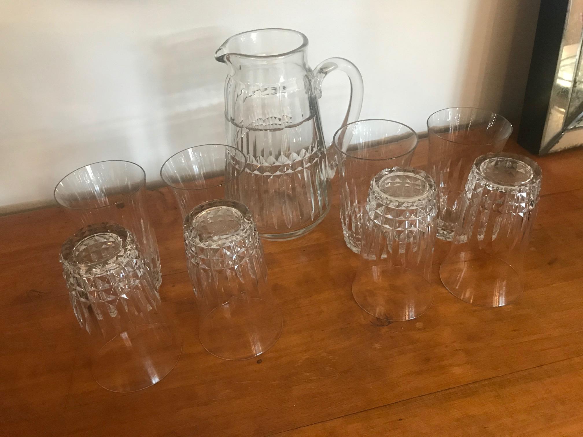 20th Century French Crystal Baccarat Set of Carafe and Glasses, 1940s In Good Condition In LEGNY, FR