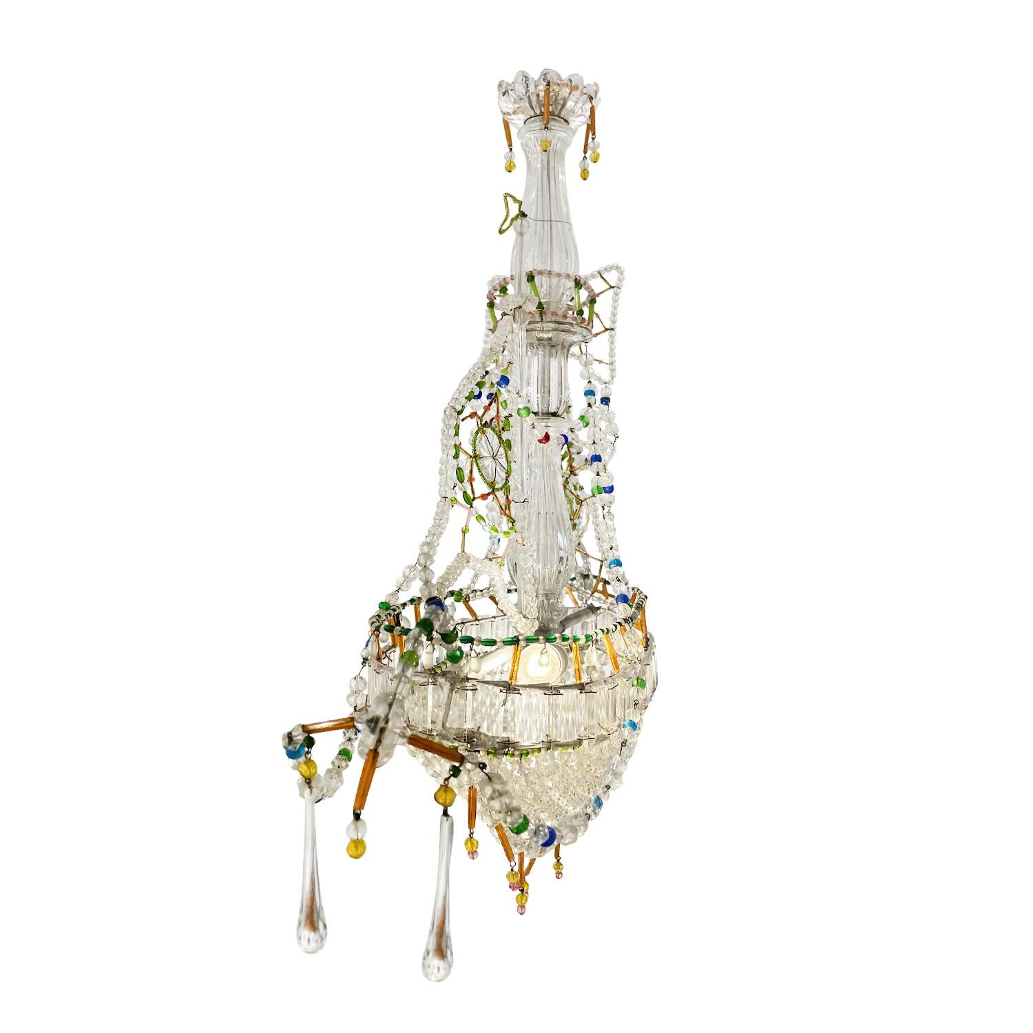 Art déco Pendentif de bateau de voile en cristal français du 20ème siècle - Plafonnier vintage en vente