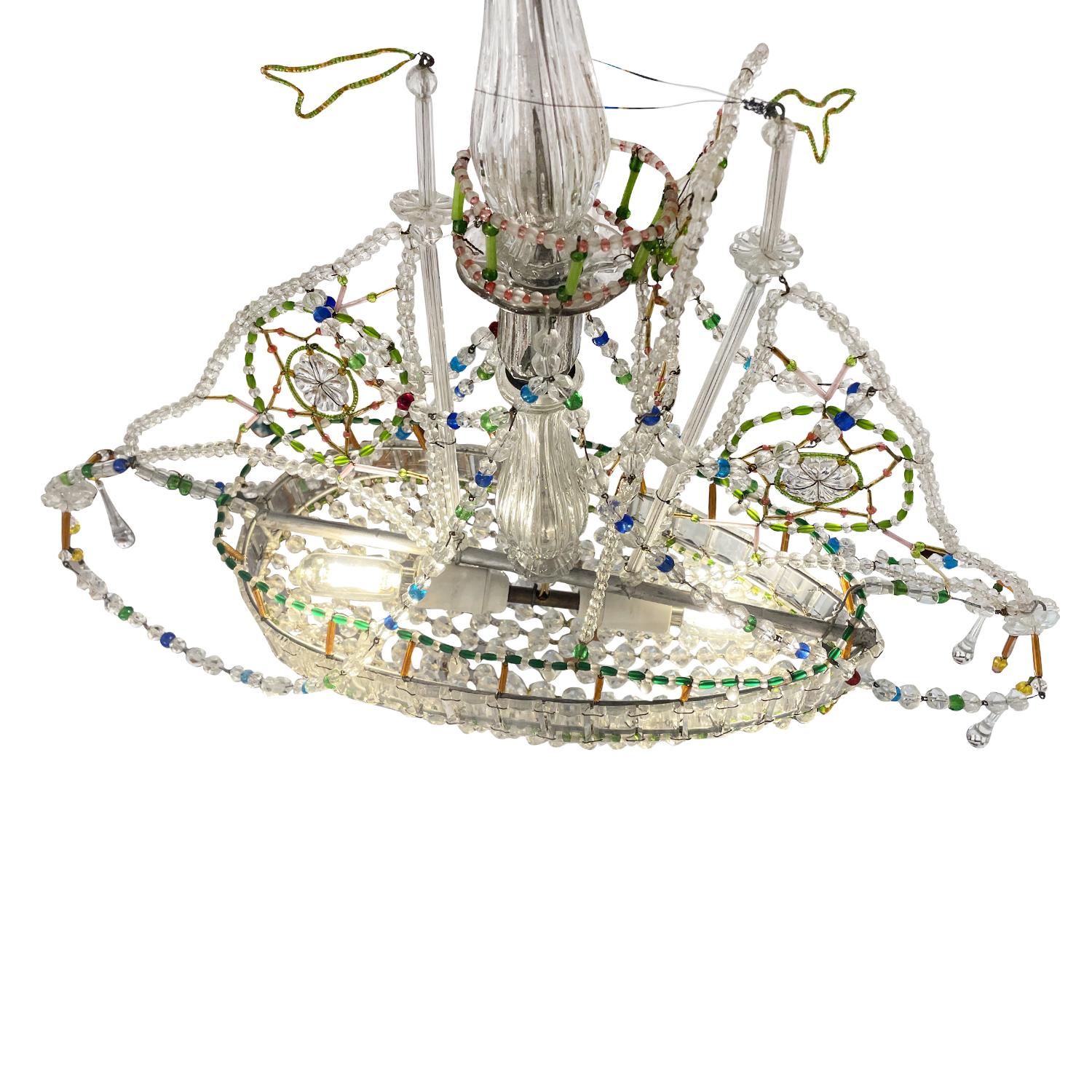 20th Century French Crystal Glass Sail Ship Boat Pendant - Vintage Ceiling Light In Good Condition For Sale In West Palm Beach, FL