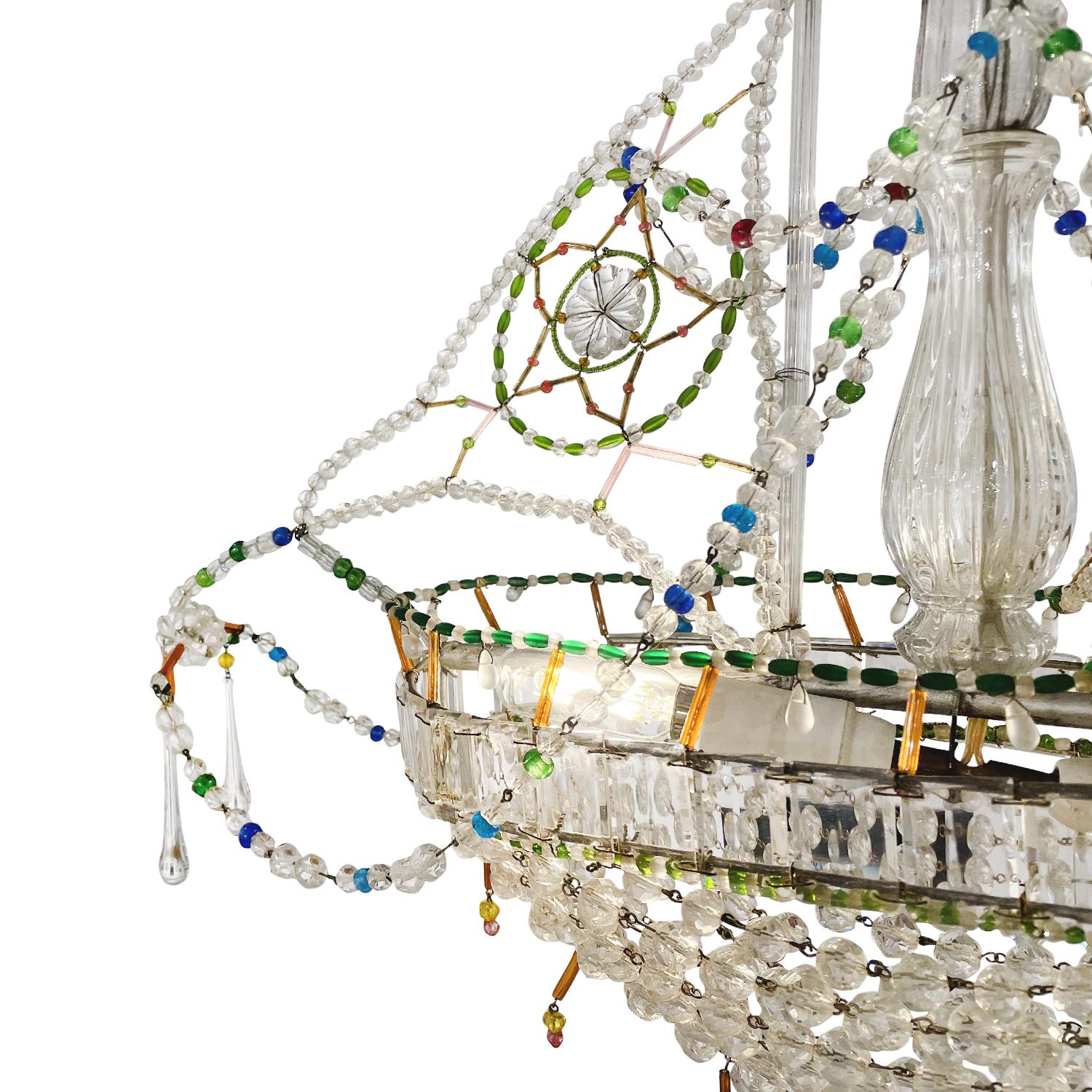 20th Century French Crystal Glass Sail Ship Boat Pendant - Vintage Ceiling Light For Sale 2