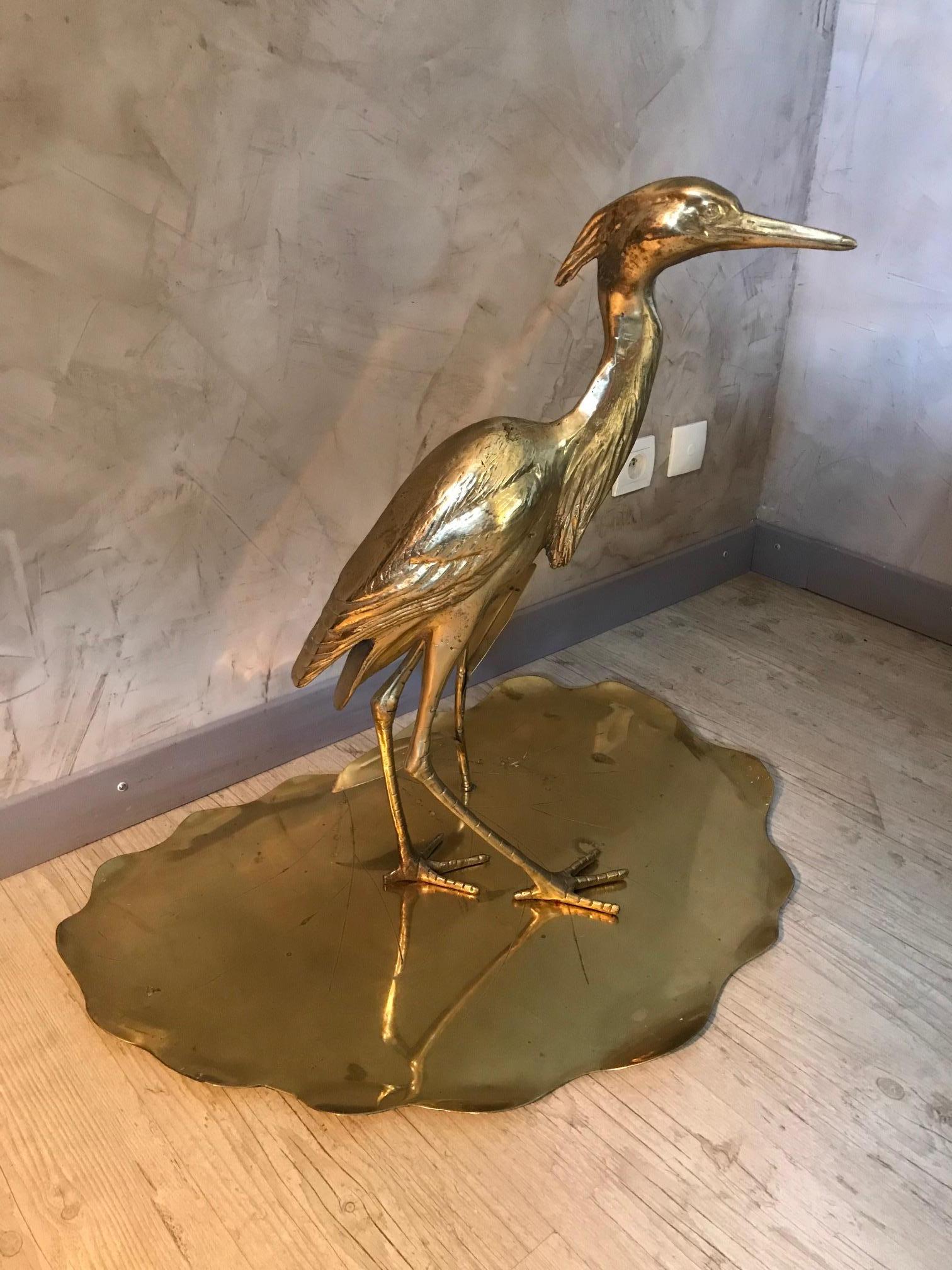 20th Century French Decorative Brass Heron, 1950s In Good Condition In LEGNY, FR