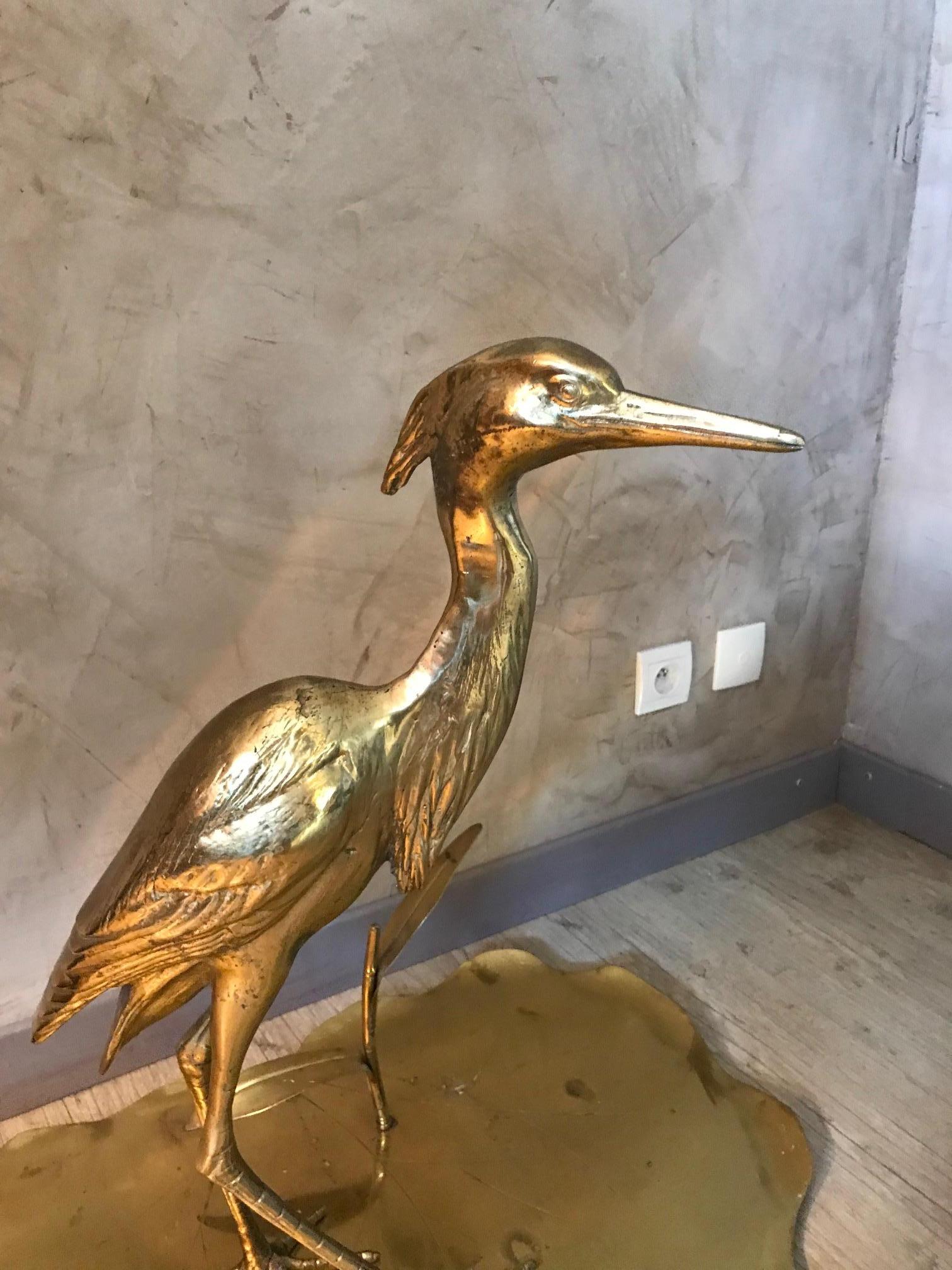Mid-20th Century 20th Century French Decorative Brass Heron, 1950s