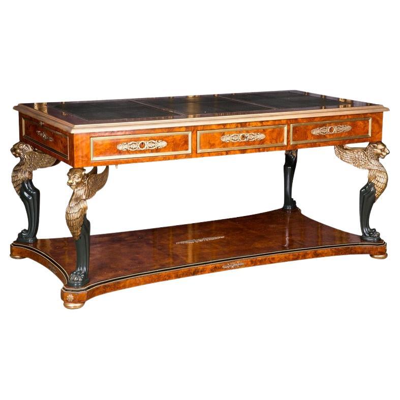 20th Century, French Desk or Bureau Plat with Lions in the Antique Empire Style For Sale