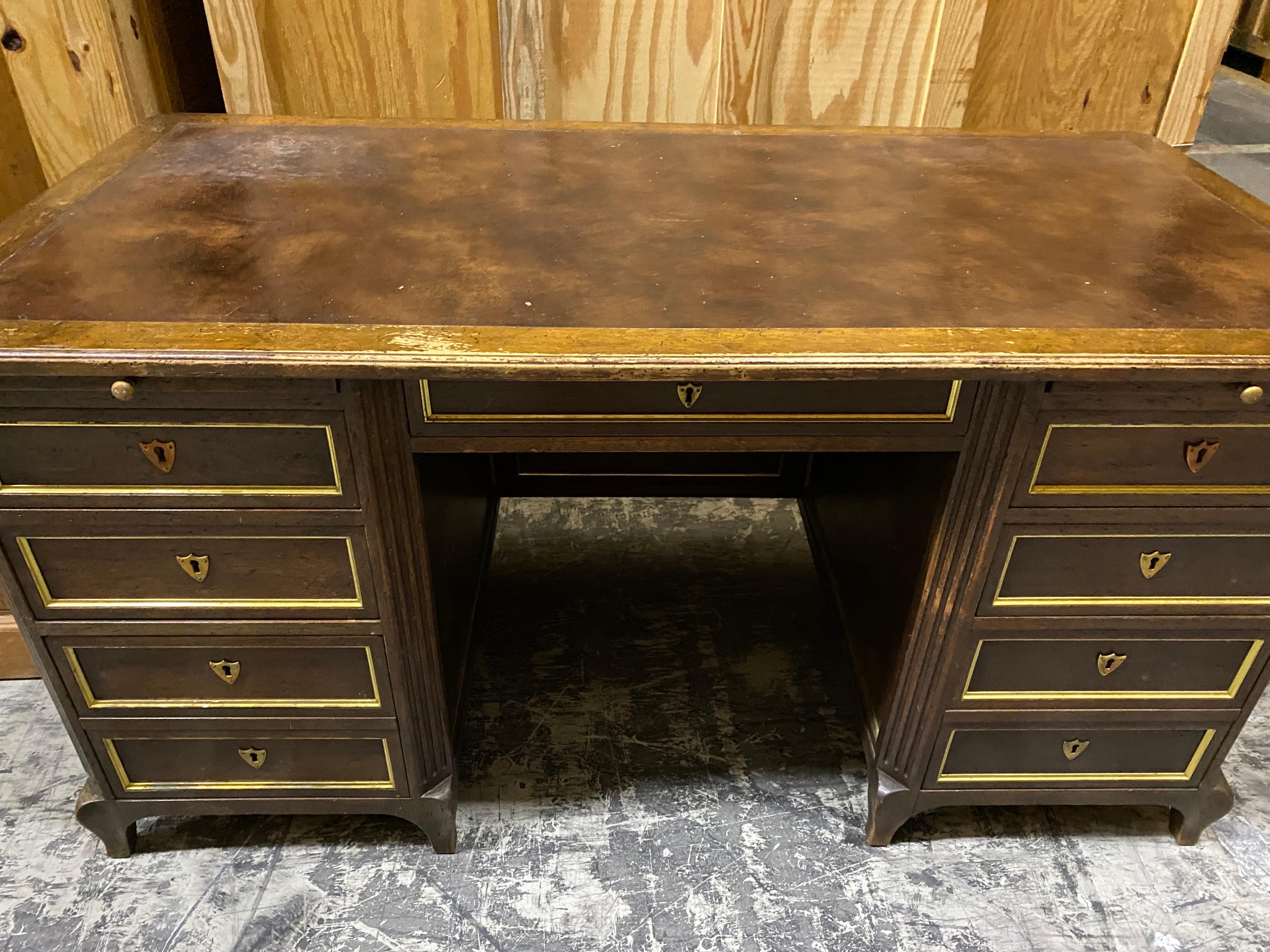 20th Century French Directoire Style Mahogany and Brass Writing Desk from W & J For Sale 4