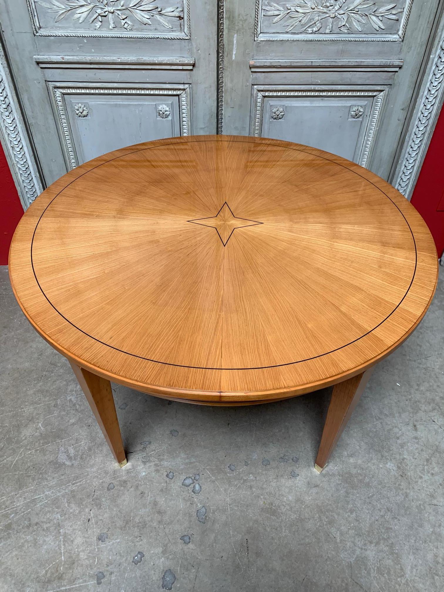 Bronze 20th Century French Directoire Style Round Mahogany Table with Parquetry Inlay