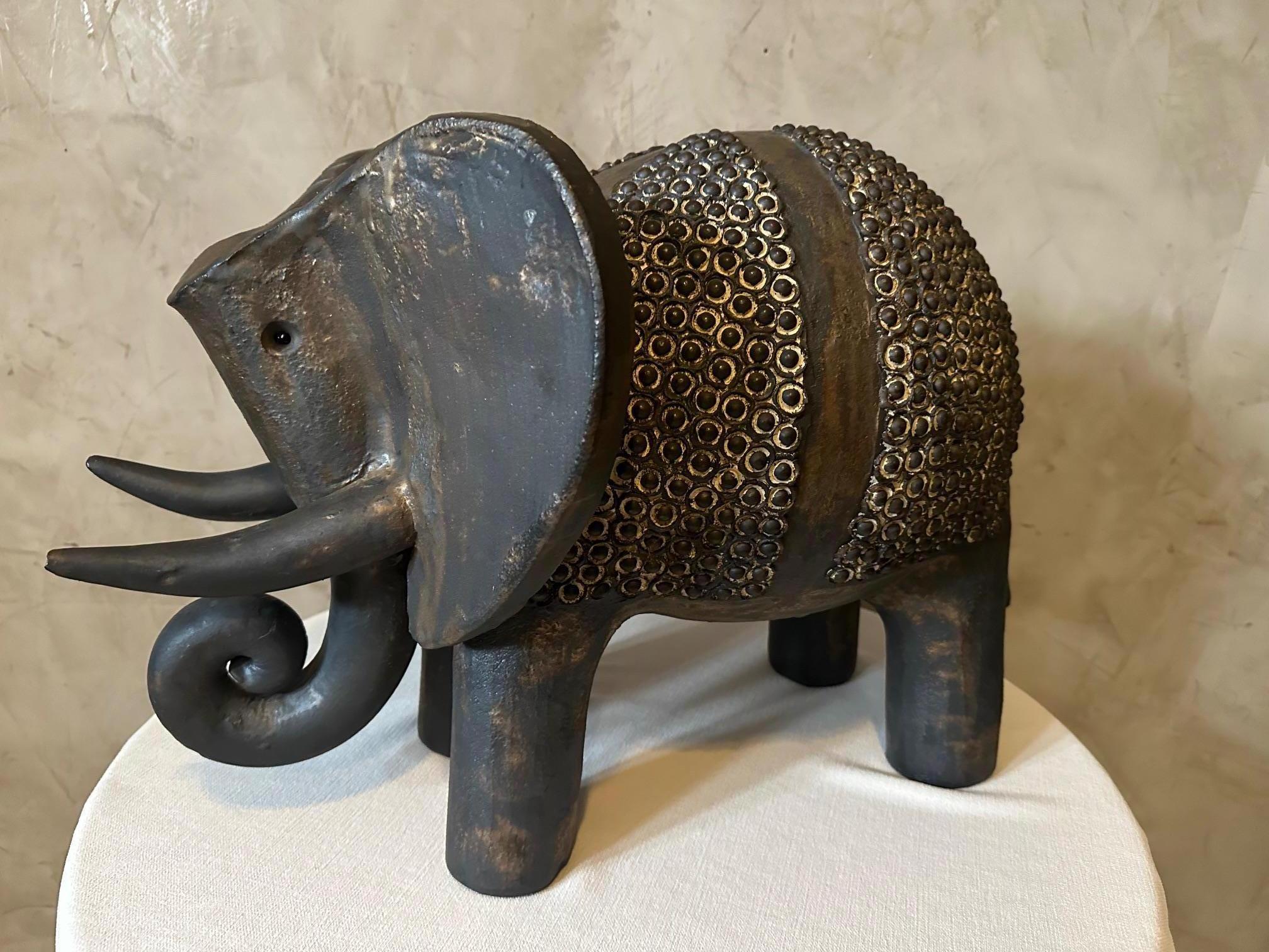 20th century French Dominique Pouchain Ceramic Big Elephant  For Sale 12