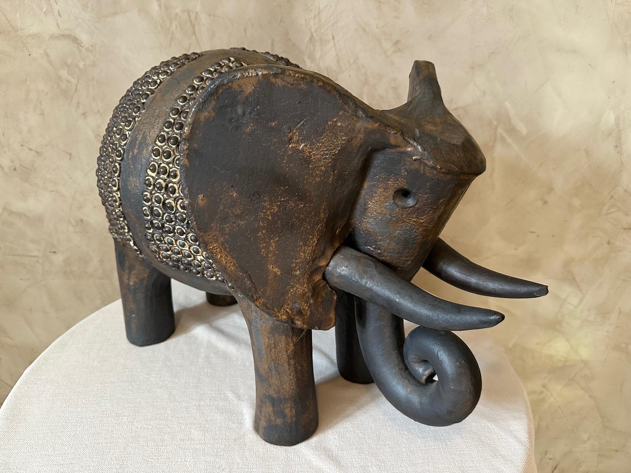20th century French Dominique Pouchain Ceramic Big Elephant  In Good Condition For Sale In LEGNY, FR