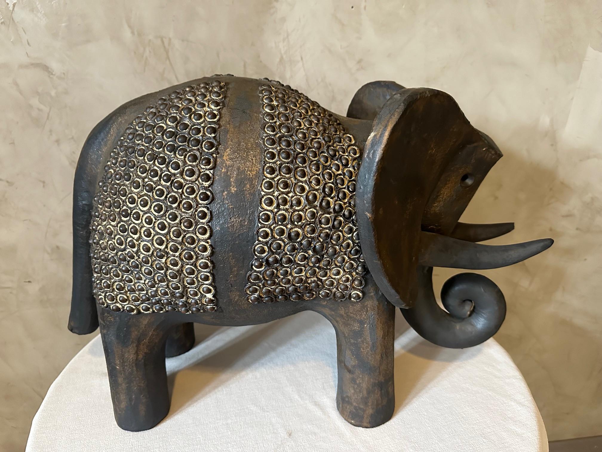 20th century French Dominique Pouchain Ceramic Big Elephant  For Sale 2