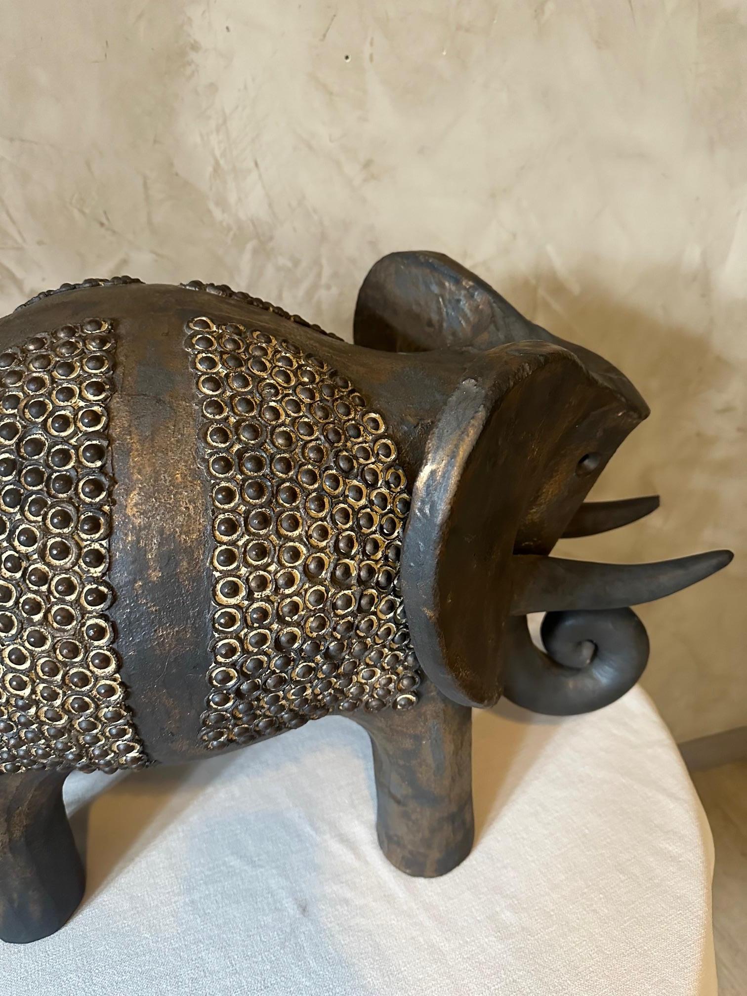 20th century French Dominique Pouchain Ceramic Big Elephant  For Sale 4