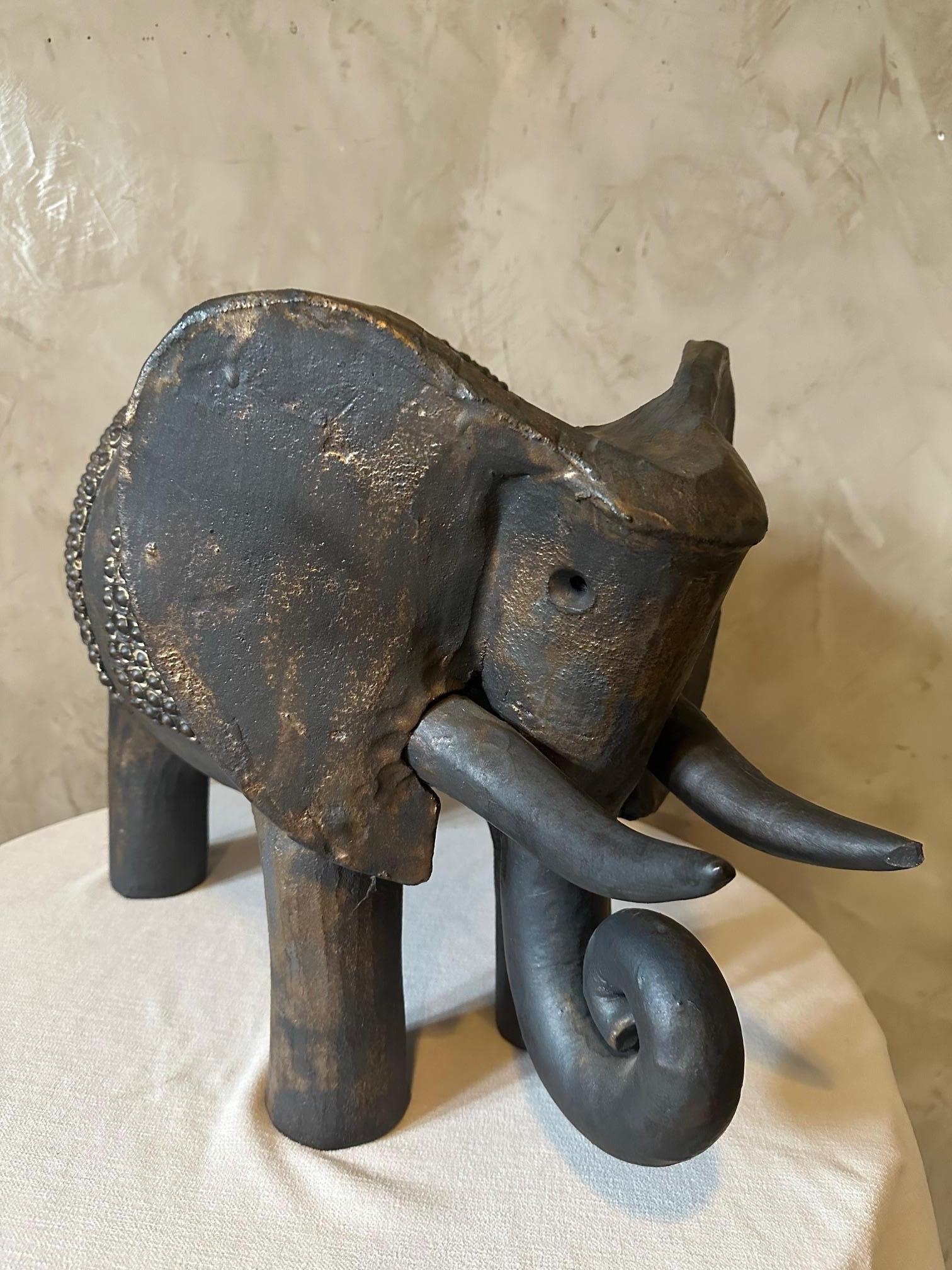 20th century French Dominique Pouchain Ceramic Big Elephant  For Sale 5