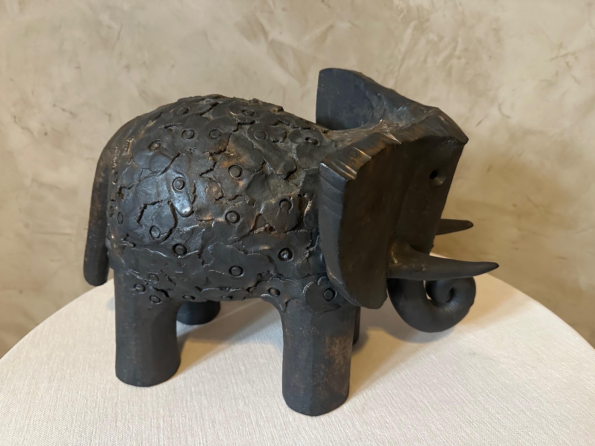 20th century French Dominique Pouchain Ceramic Elephant In Good Condition For Sale In LEGNY, FR