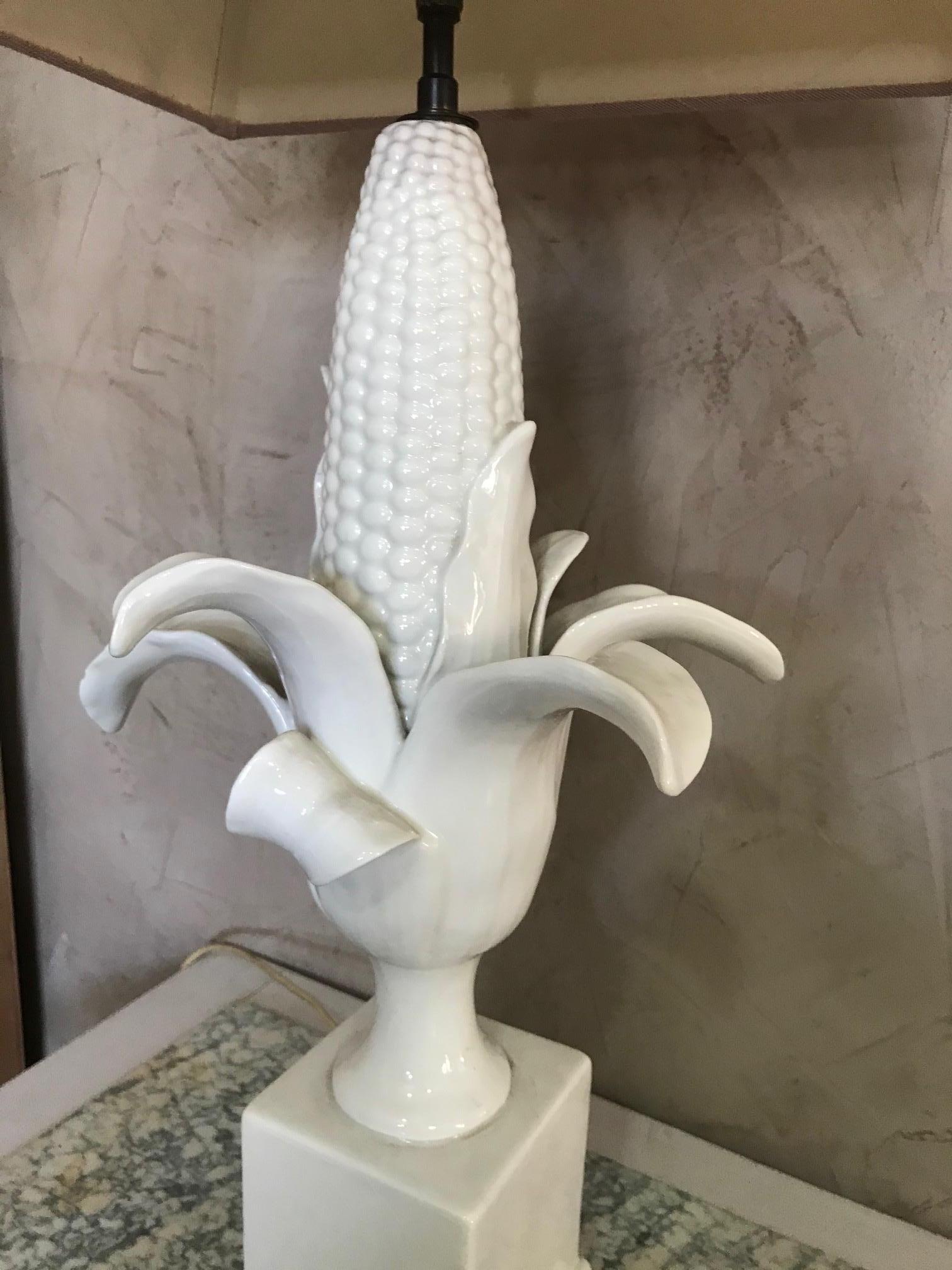 20th Century French Earthenware Corn Table Lamp, 1950s In Good Condition For Sale In LEGNY, FR