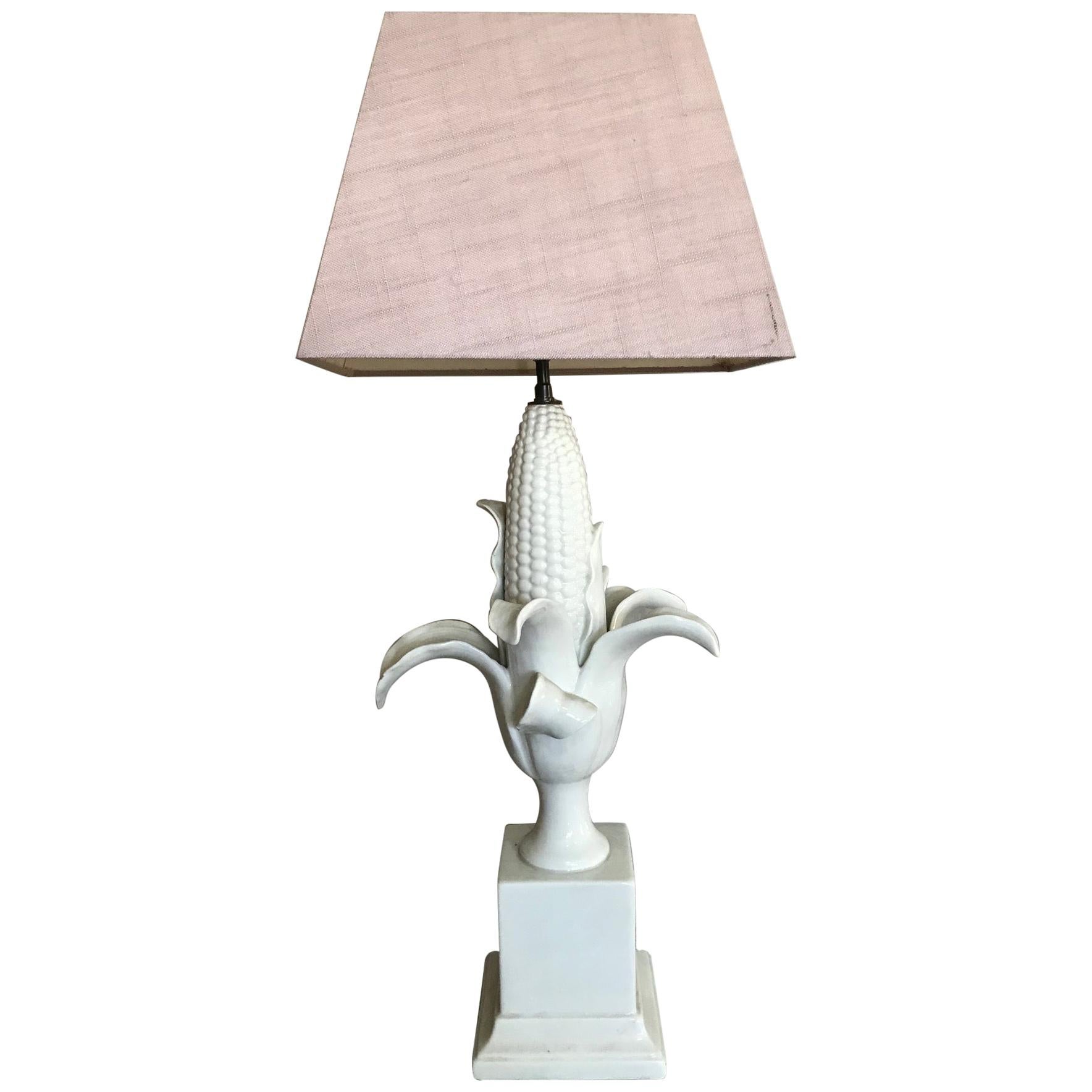 20th Century French Earthenware Corn Table Lamp, 1950s