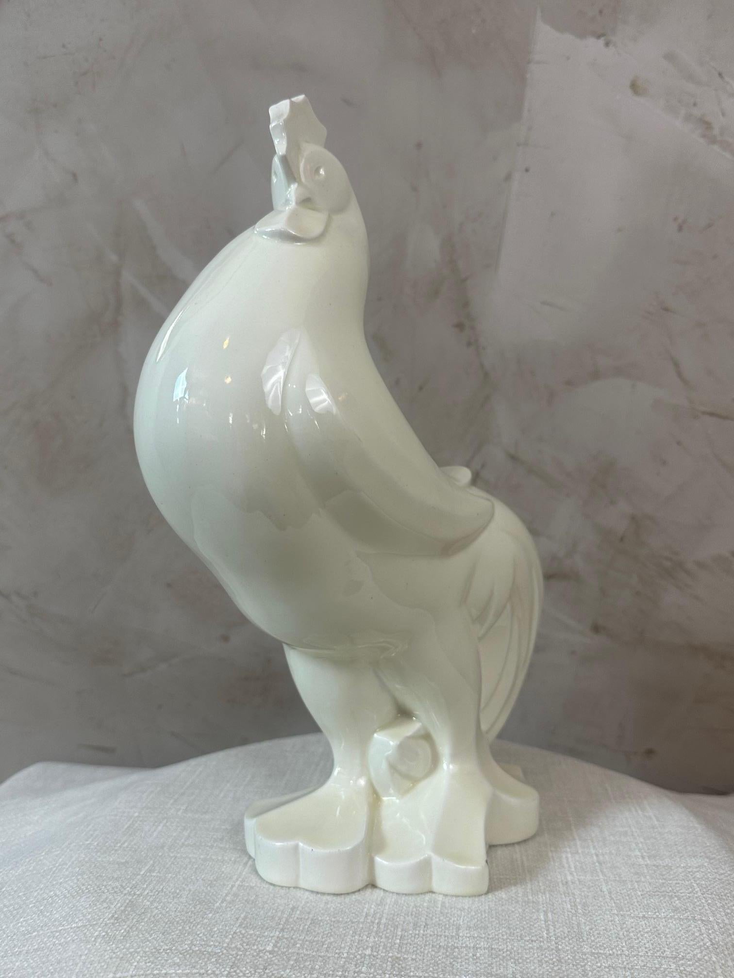Precioso gallo de loza craquelada del periodo Art Déco, firmado Jacques 