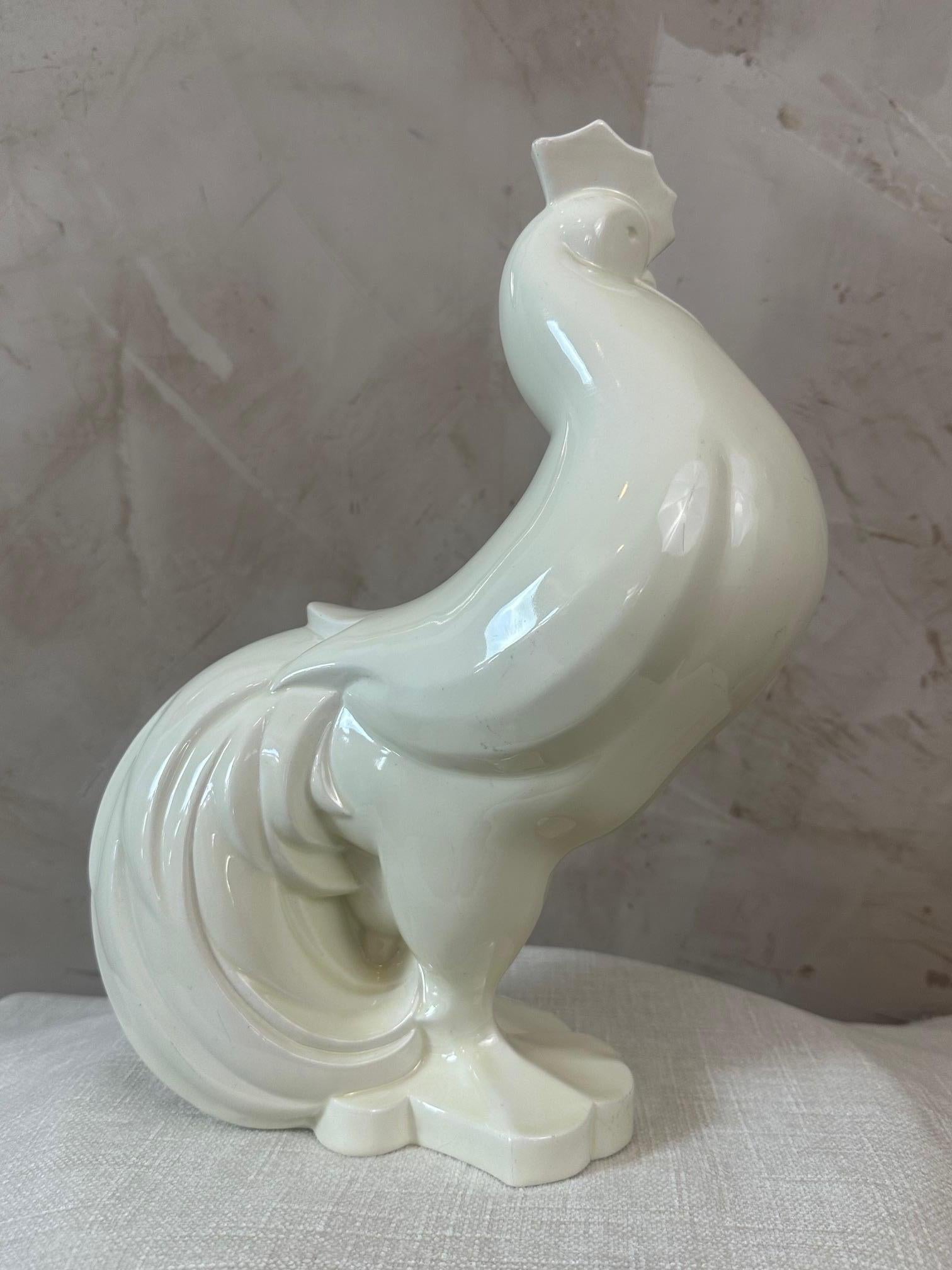 Escultura de gallo Jacques Adnet de loza francesa del siglo XX, años 30 Francés en venta