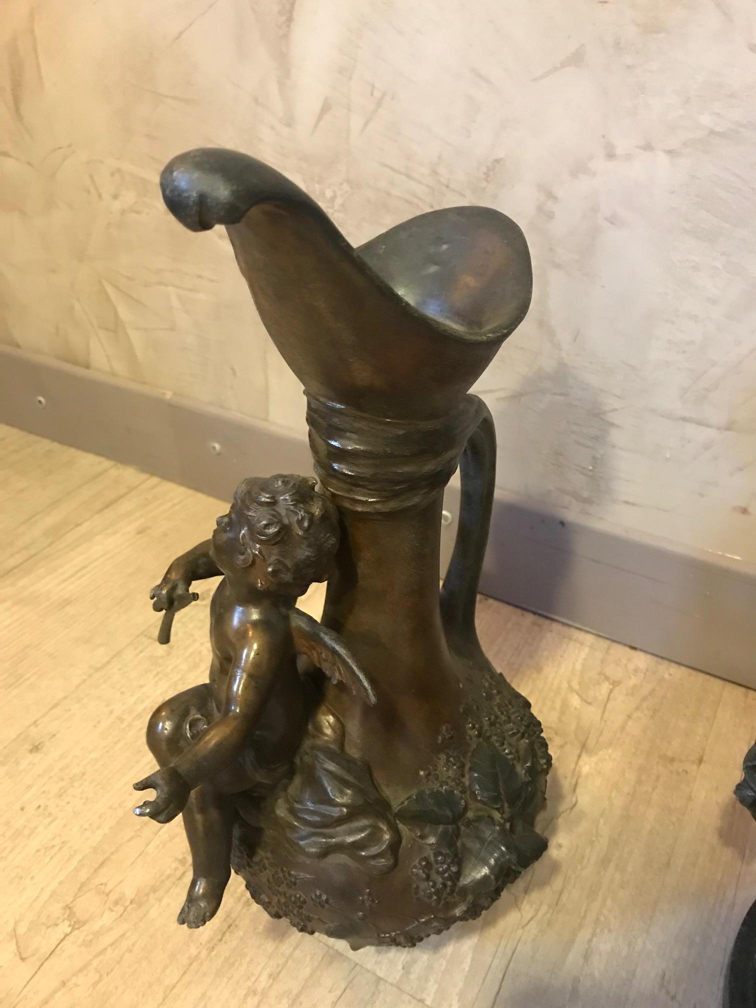 20th Century French Emile Bruchon Spelter Set of a Sculpture and Two Jars 3