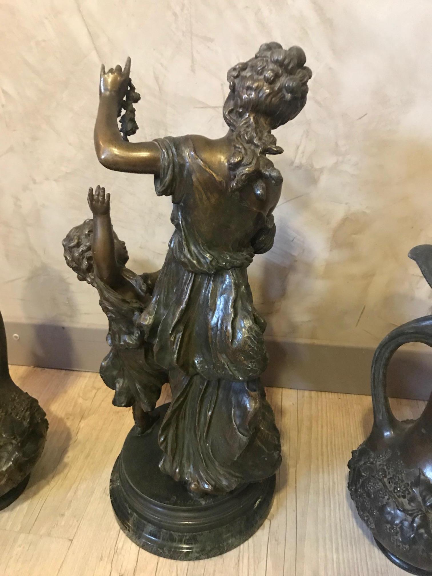 20th Century French Emile Bruchon Spelter Set of a Sculpture and Two Jars 4